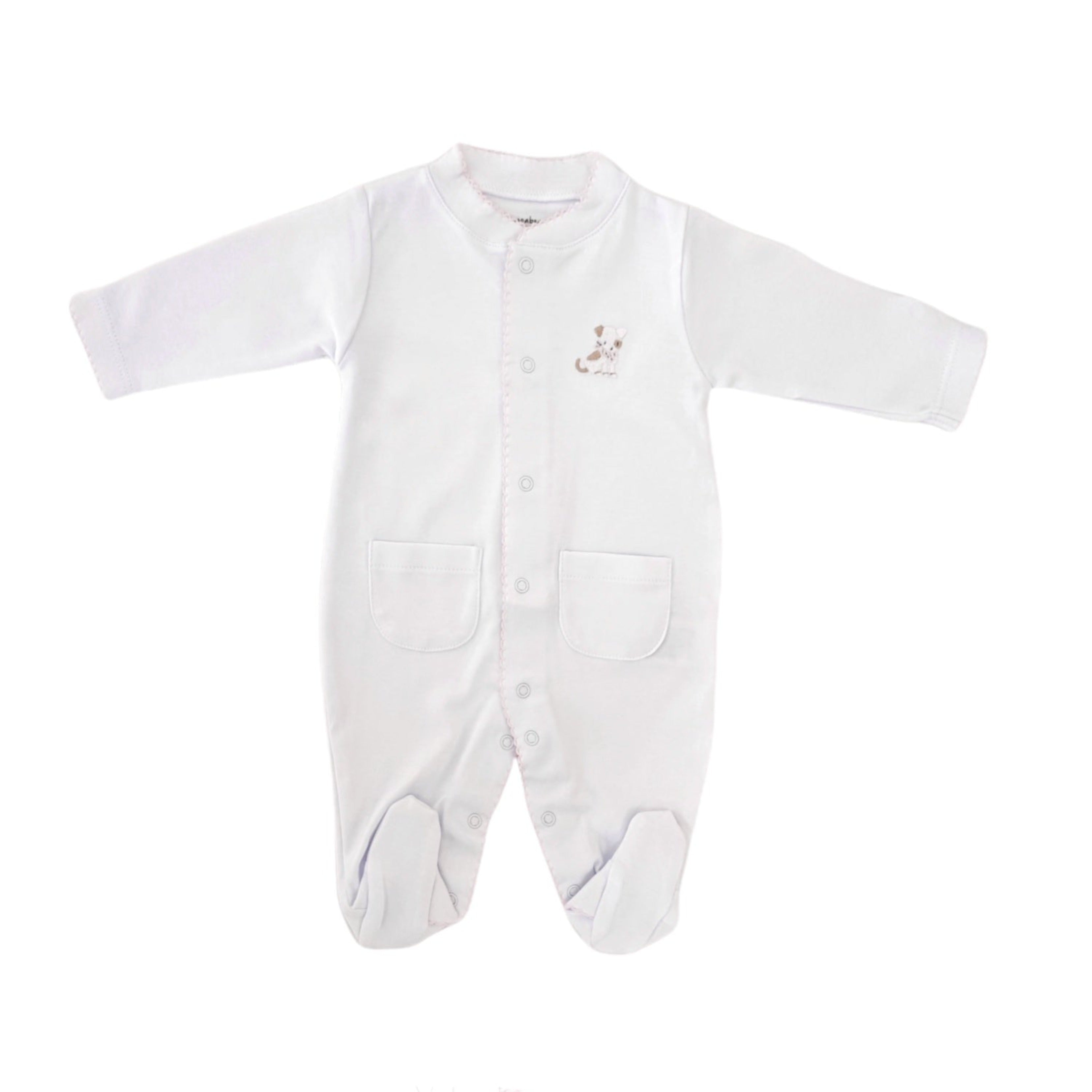 Pima Puppy Footie, White & Pink