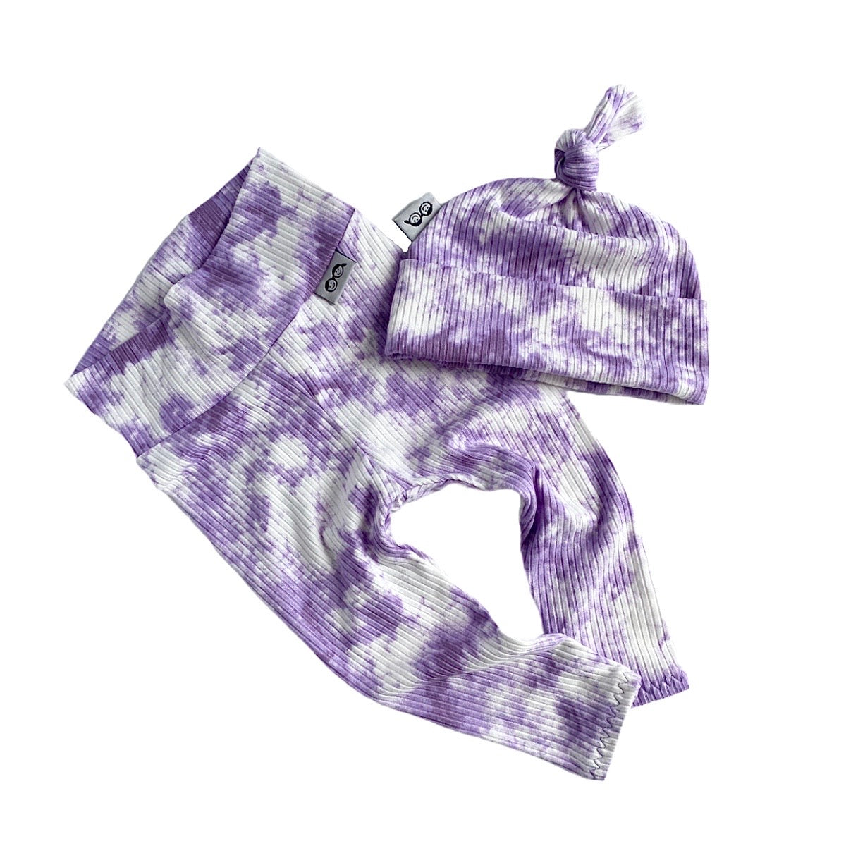 Purple Tie Dye Rib Leggings And/or Knot Beanie Hat