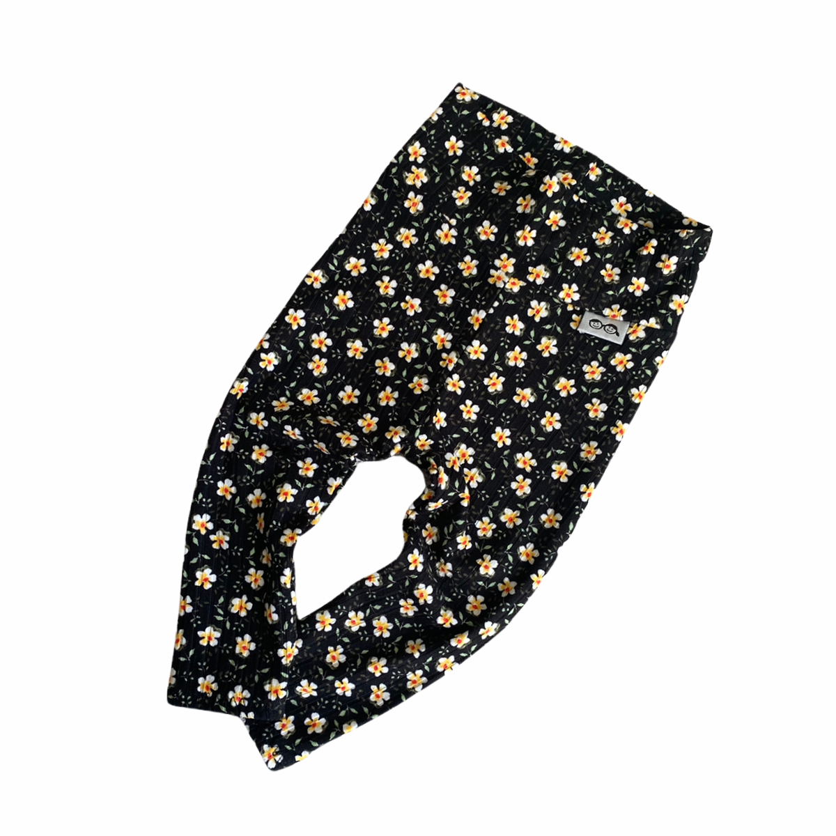 Dainty Floral Black Ribbed Leggings And/or Beanie Knot Hat