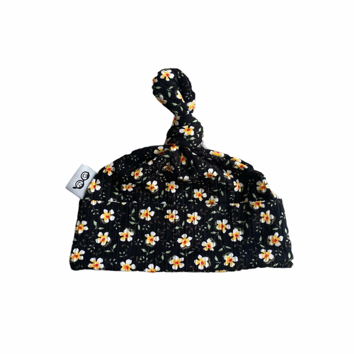 Dainty Floral Black Ribbed Leggings And/or Beanie Knot Hat