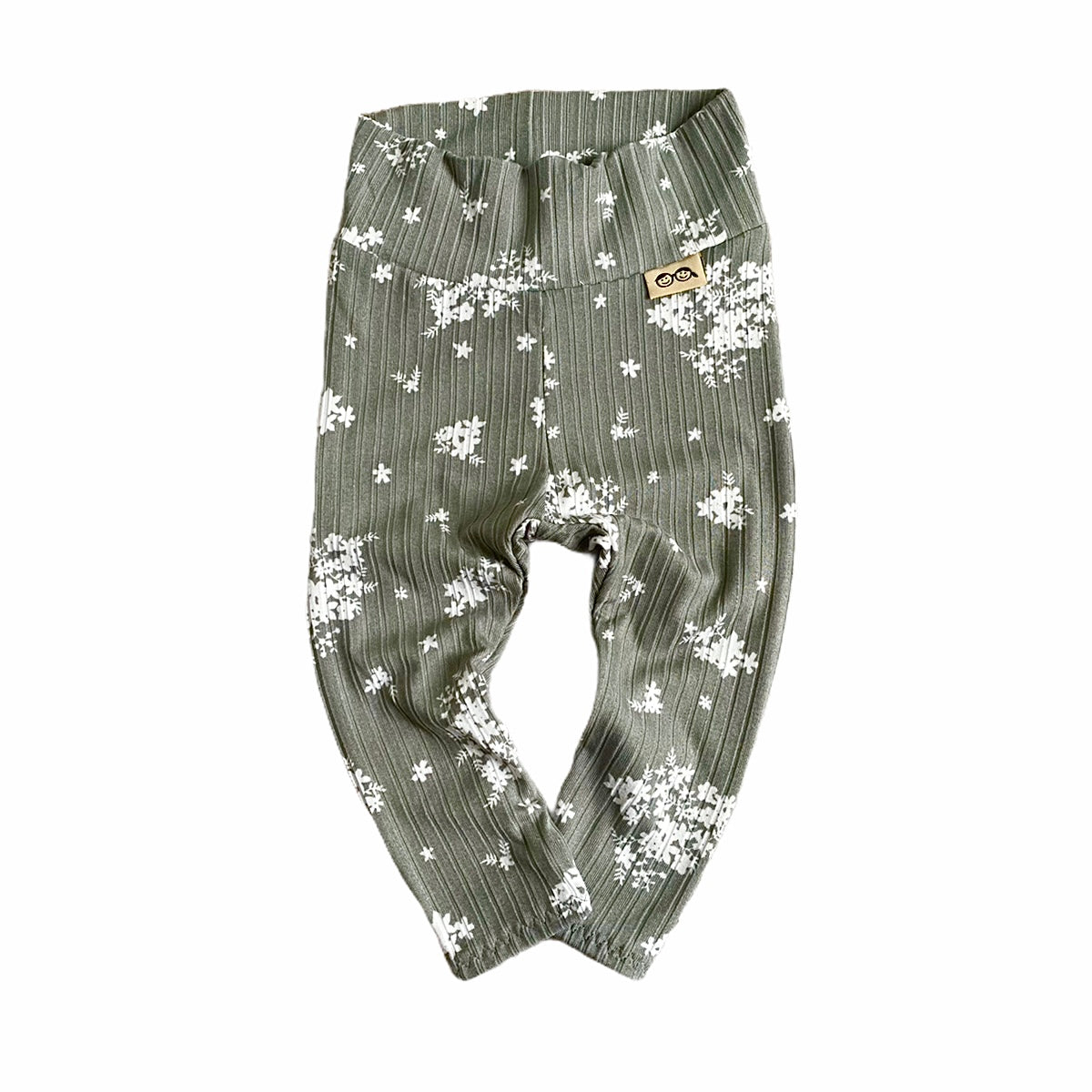 Minimal Floral Olive Ribbed Leggings