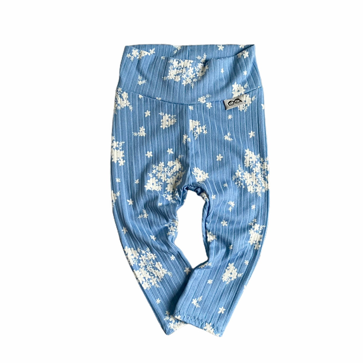 Minimal Floral Blue Ribbed Leggings
