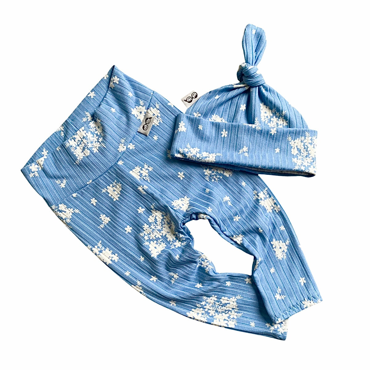 Minimal Floral Blue Ribbed Leggings And/or Knot Beanie Hat