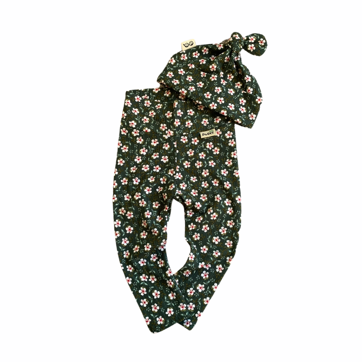 Dainty Floral Green Rib Leggings And/or Beanie Knot Hat