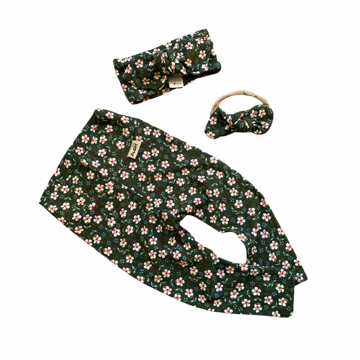 Dainty Floral Green Rib Leggings And/or Headbands