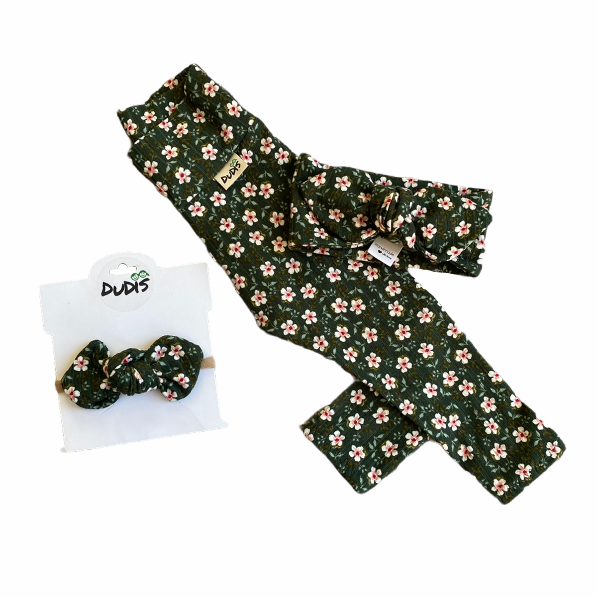 Dainty Floral Green Rib Leggings And/or Headbands