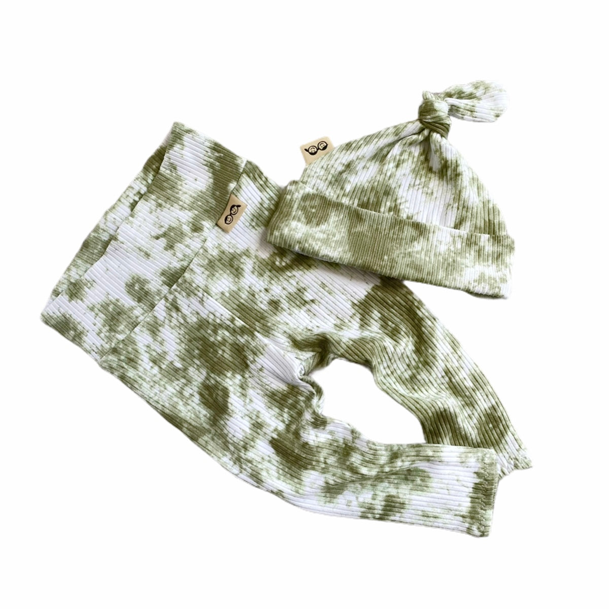 Olive Green Tie Dye Ribbed Leggings And/or Knot Beanie