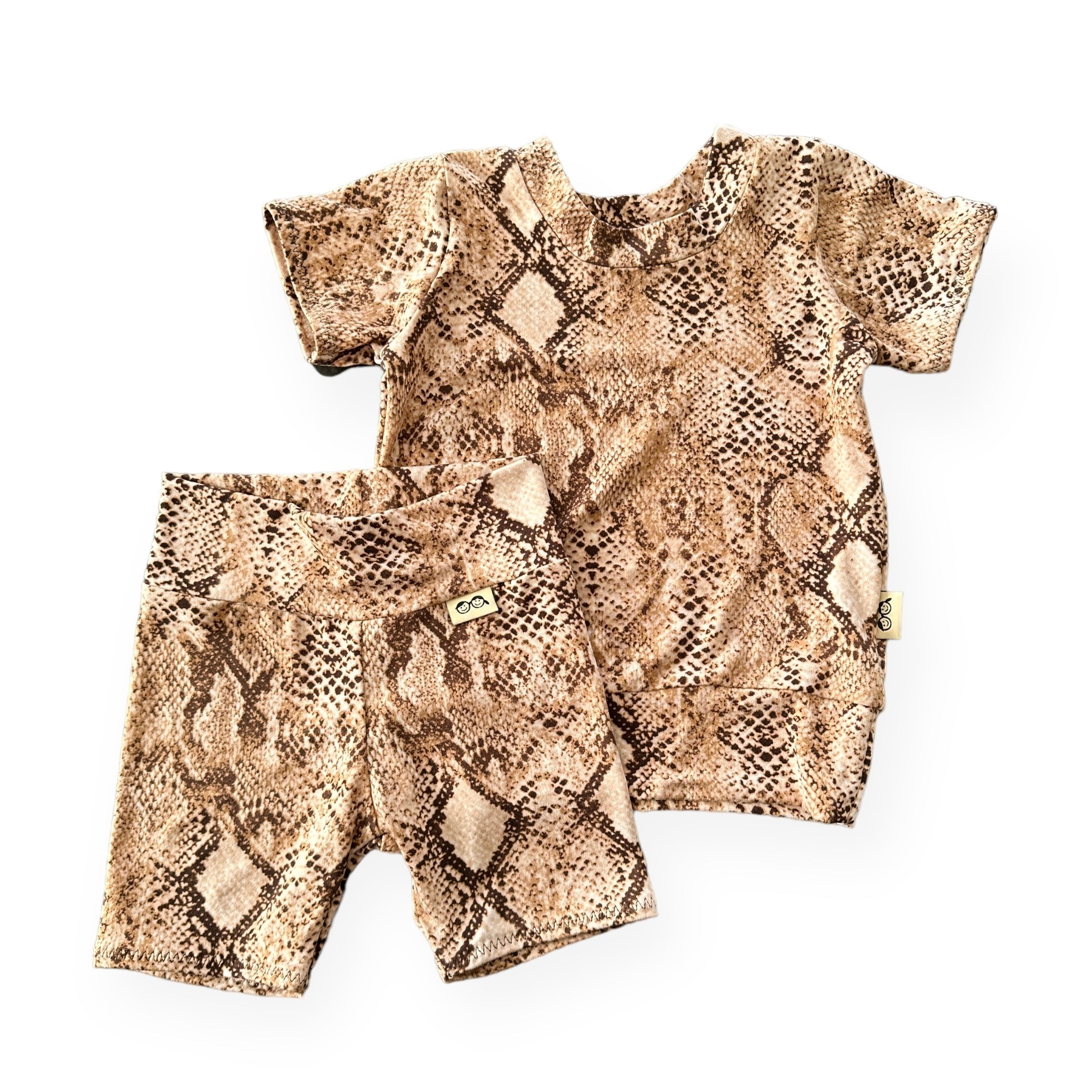 Tan Snake Print Biker Shorts Lounge Set