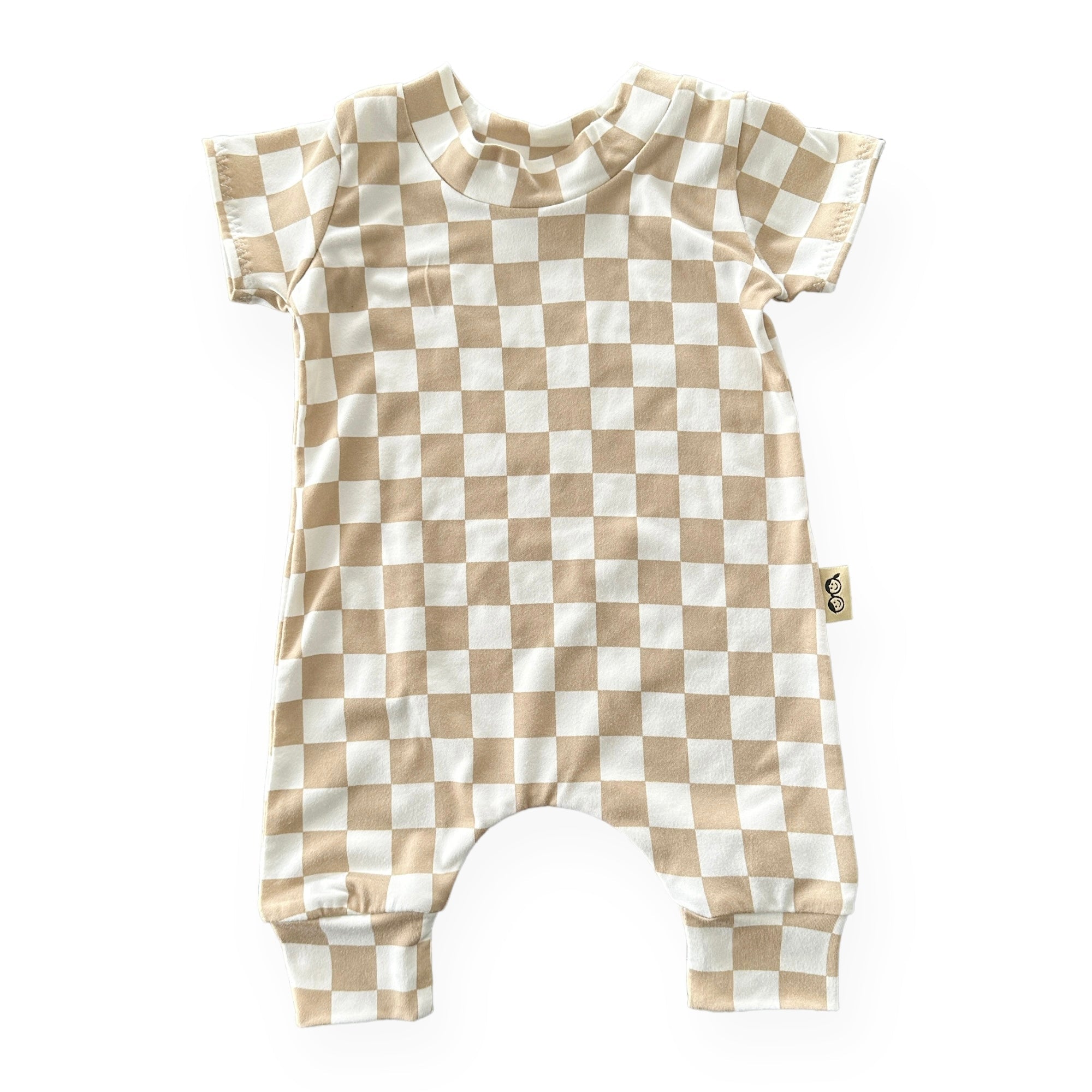 Taupe Retro Checkered Harem Romper