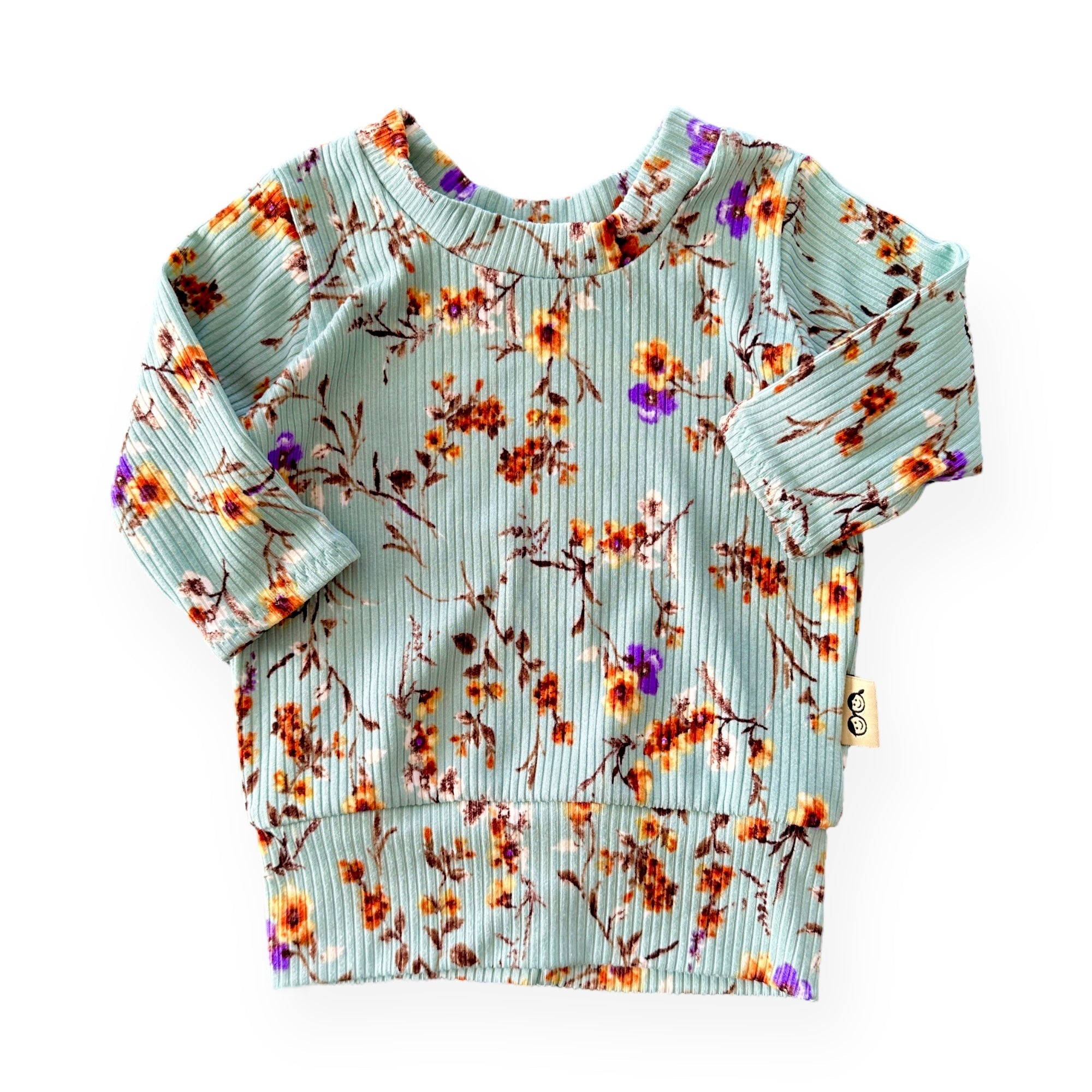 Dried Floral On Sage Ribbed Lounge Top