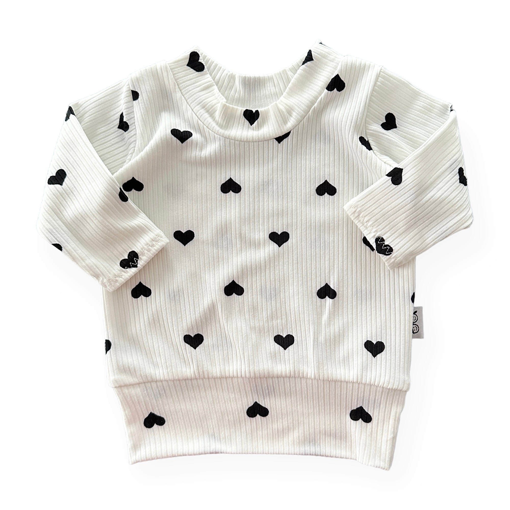 Flipped Black Hearts On White Ribbed Lounge Set