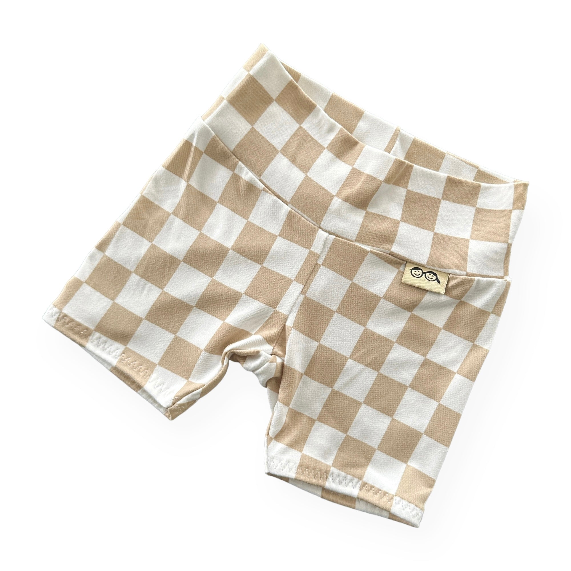 Taupe Retro Checkered Biker Shorts