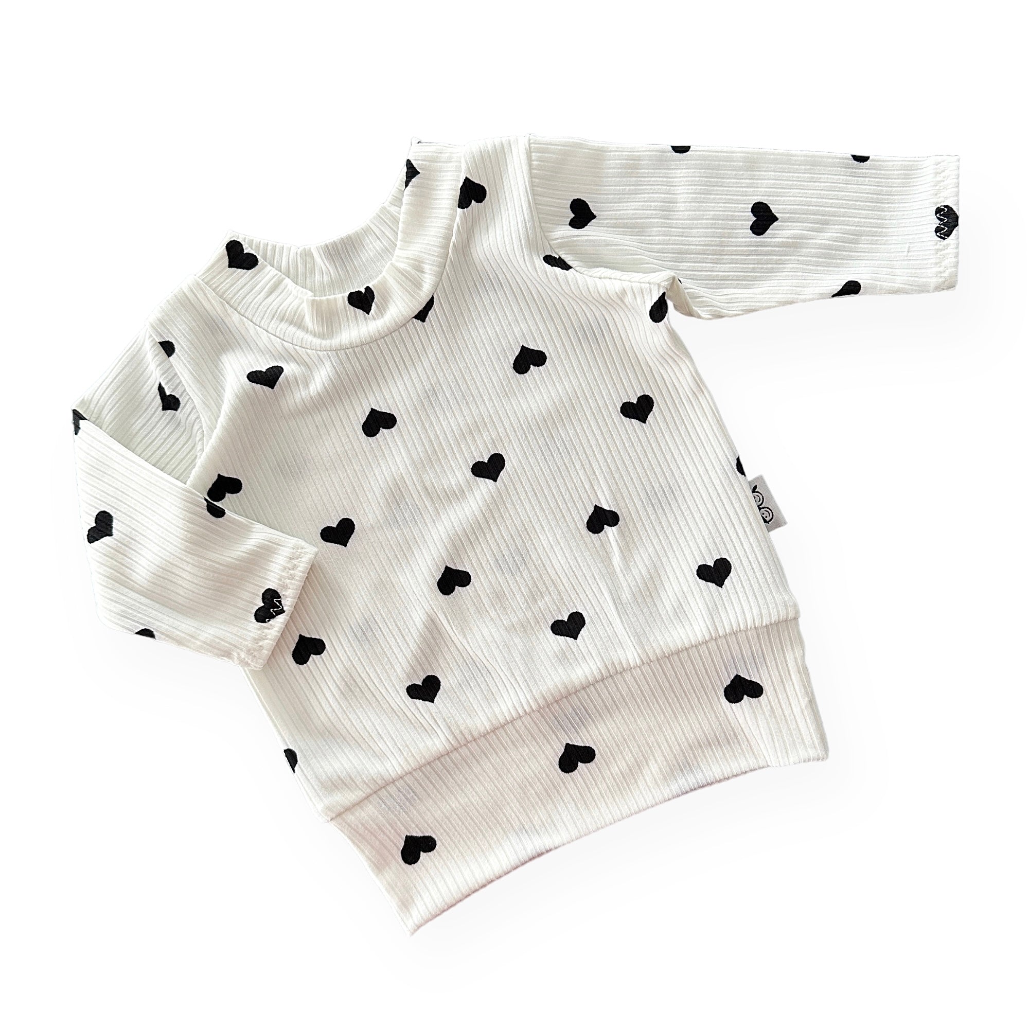 Flipped Black Hearts On White Ribbed Lounge Top