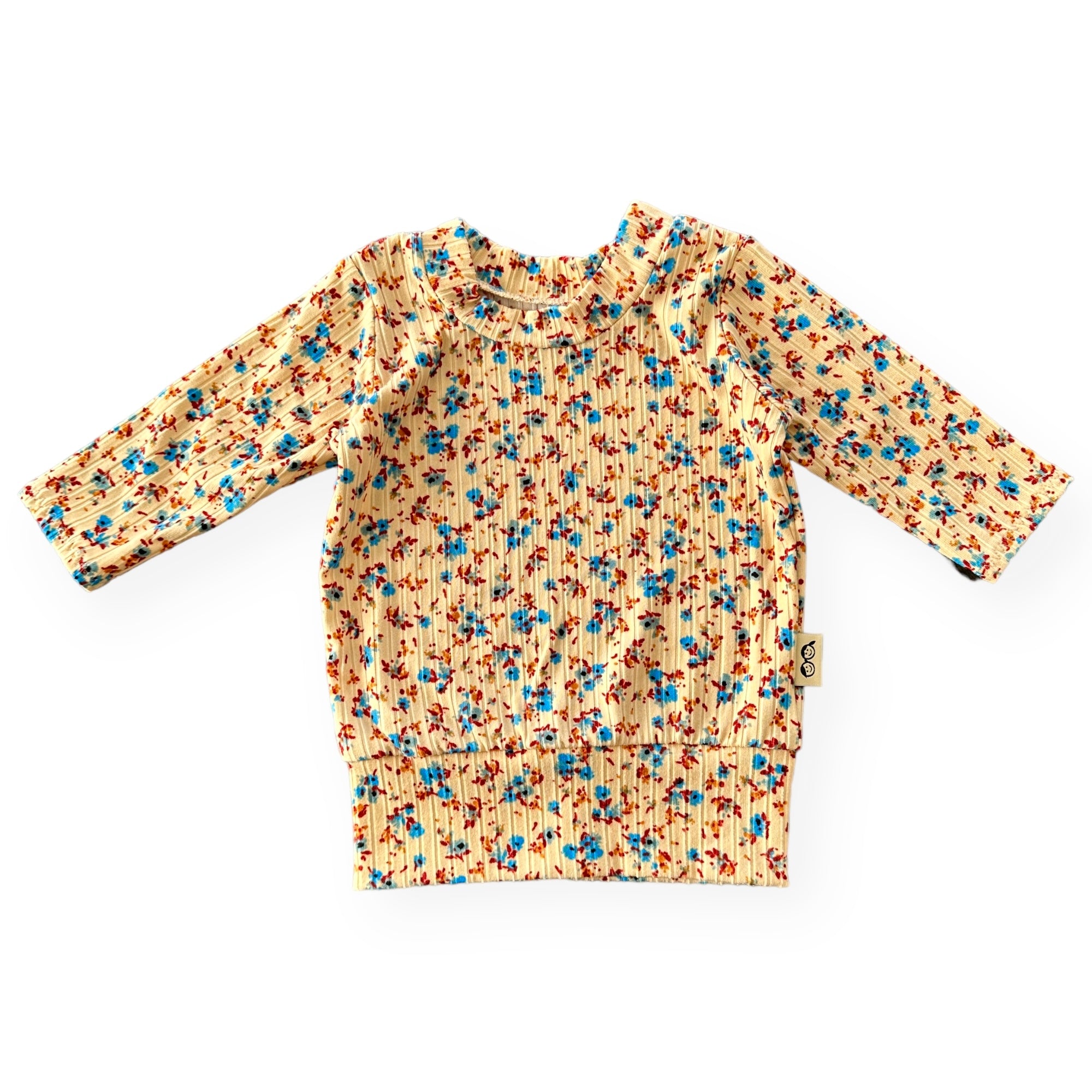 Dainty Floral On Yellow Ribbed Lounge Top