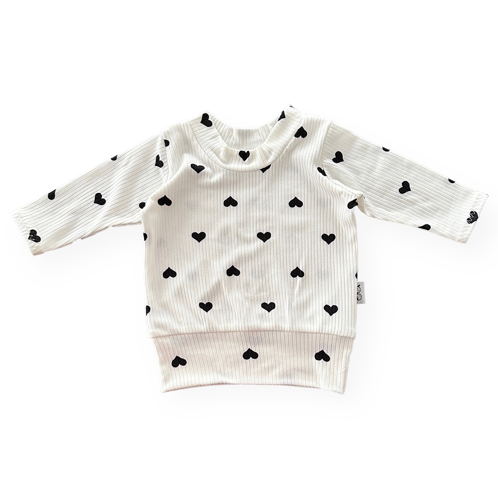 Flipped Black Hearts On White Ribbed Lounge Set