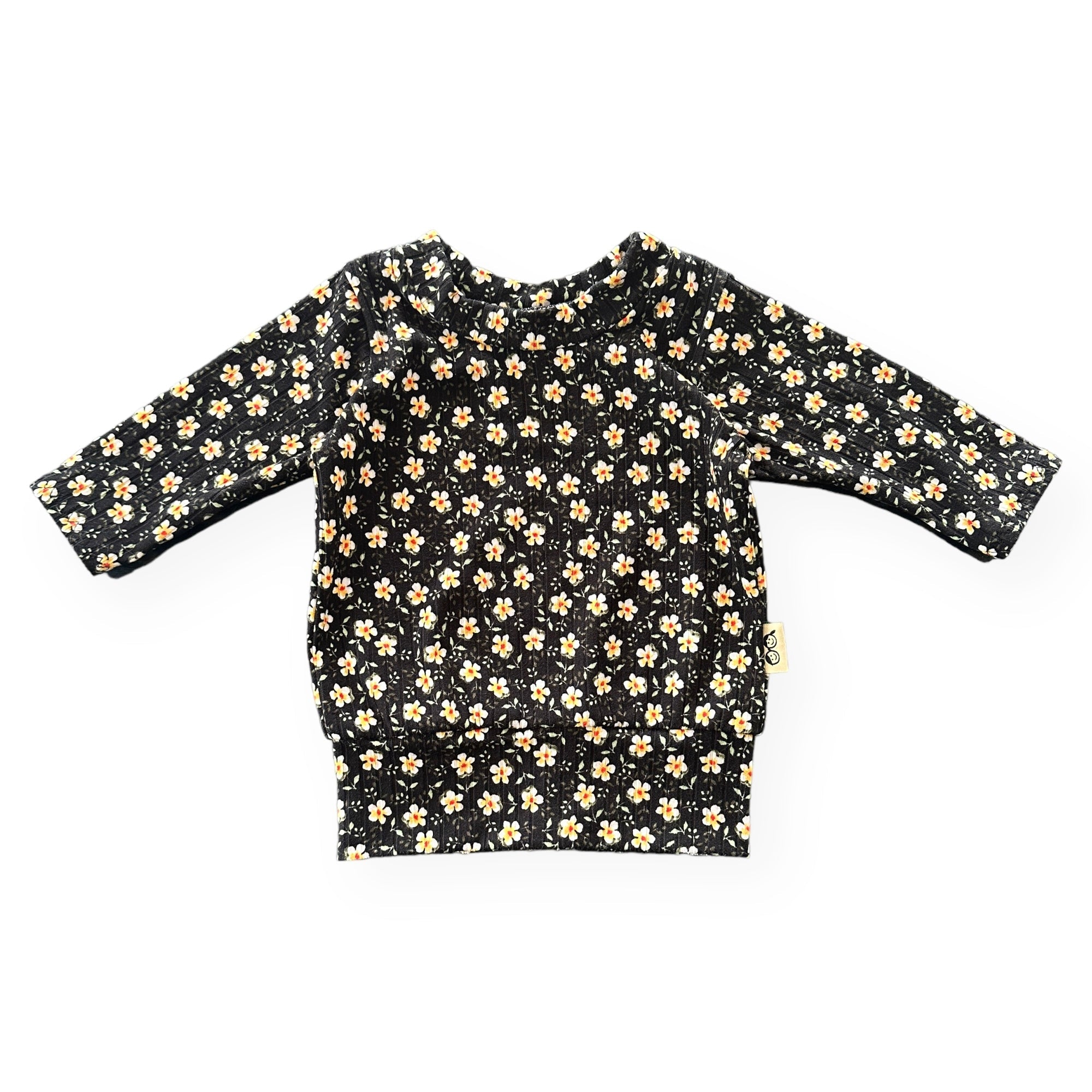 Dainty Floral Black Ribbed Lounge Top