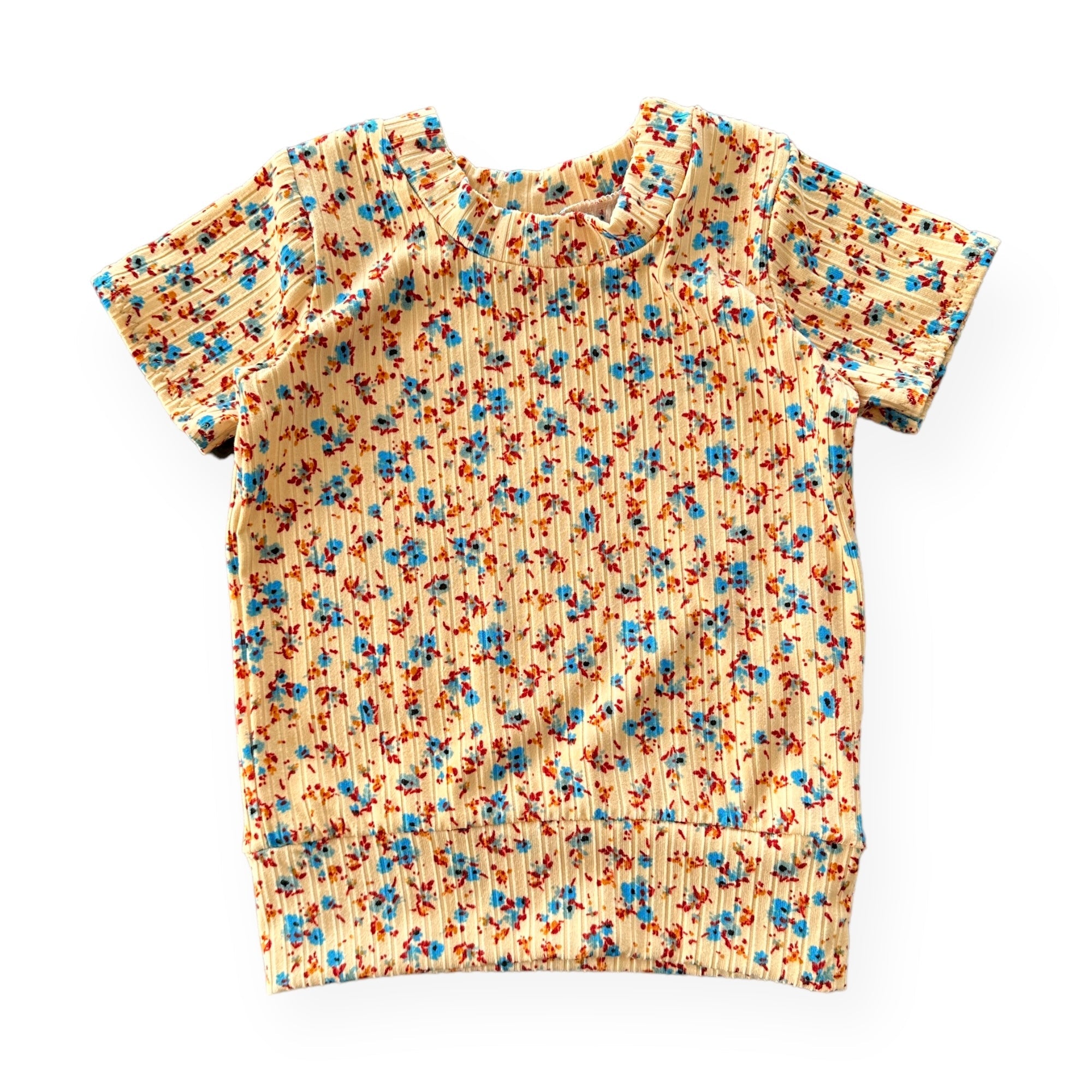 Dainty Floral On Yellow Ribbed Summer Lounge Top