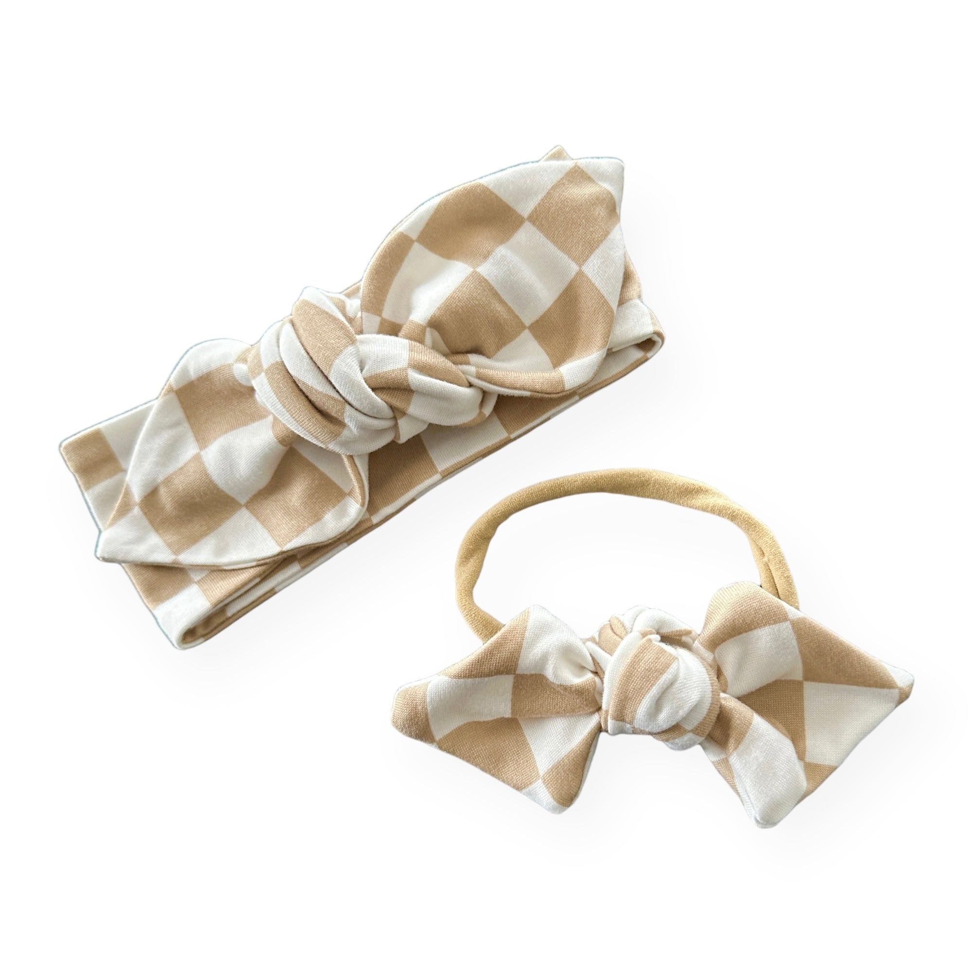 Taupe Retro Checkered Headbands