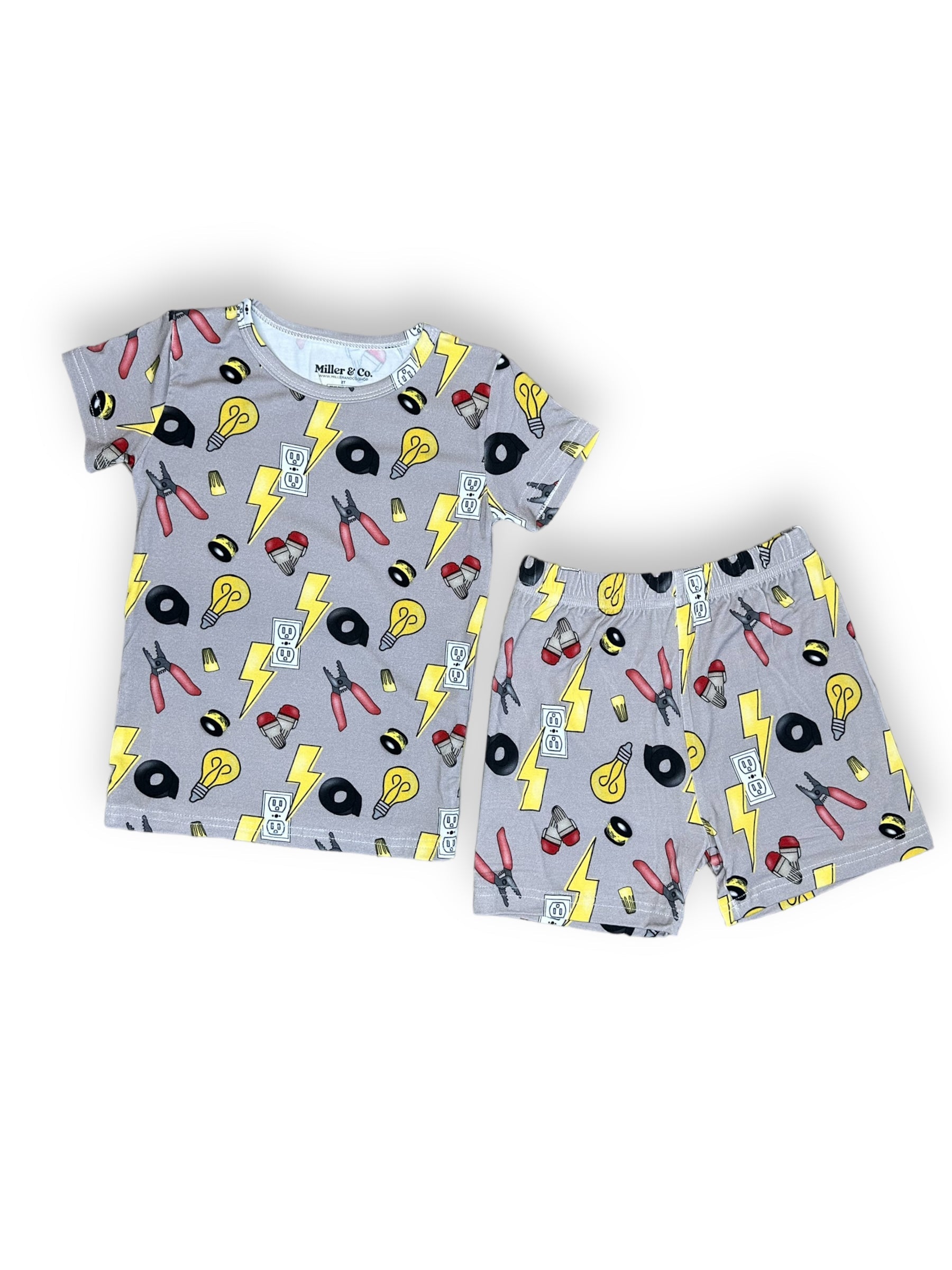 Bamboo Two Piece Short Sleeve & Shorts Pajama Set, Electrician