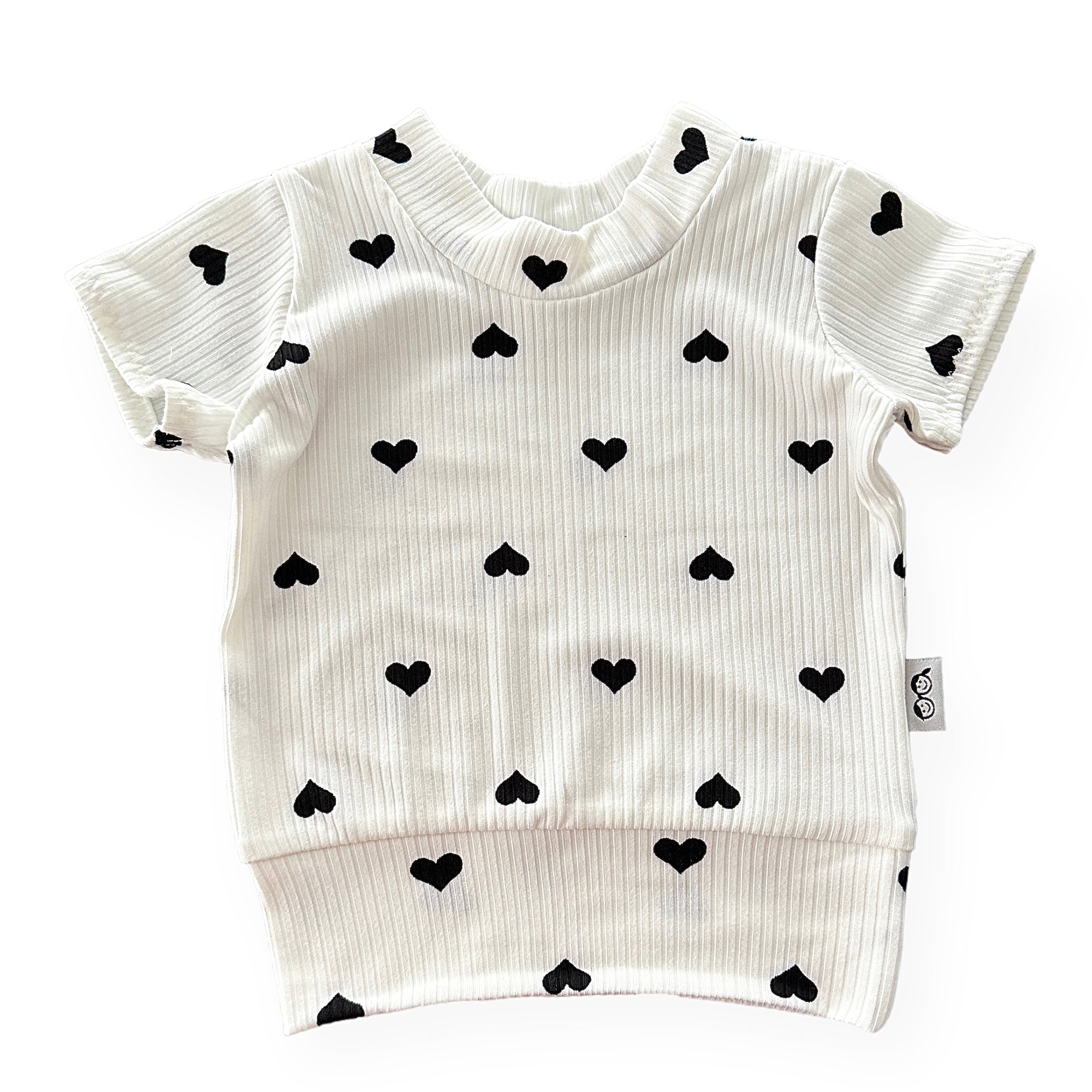 Flipped Black Hearts On White Ribbed Summer Lounge Set