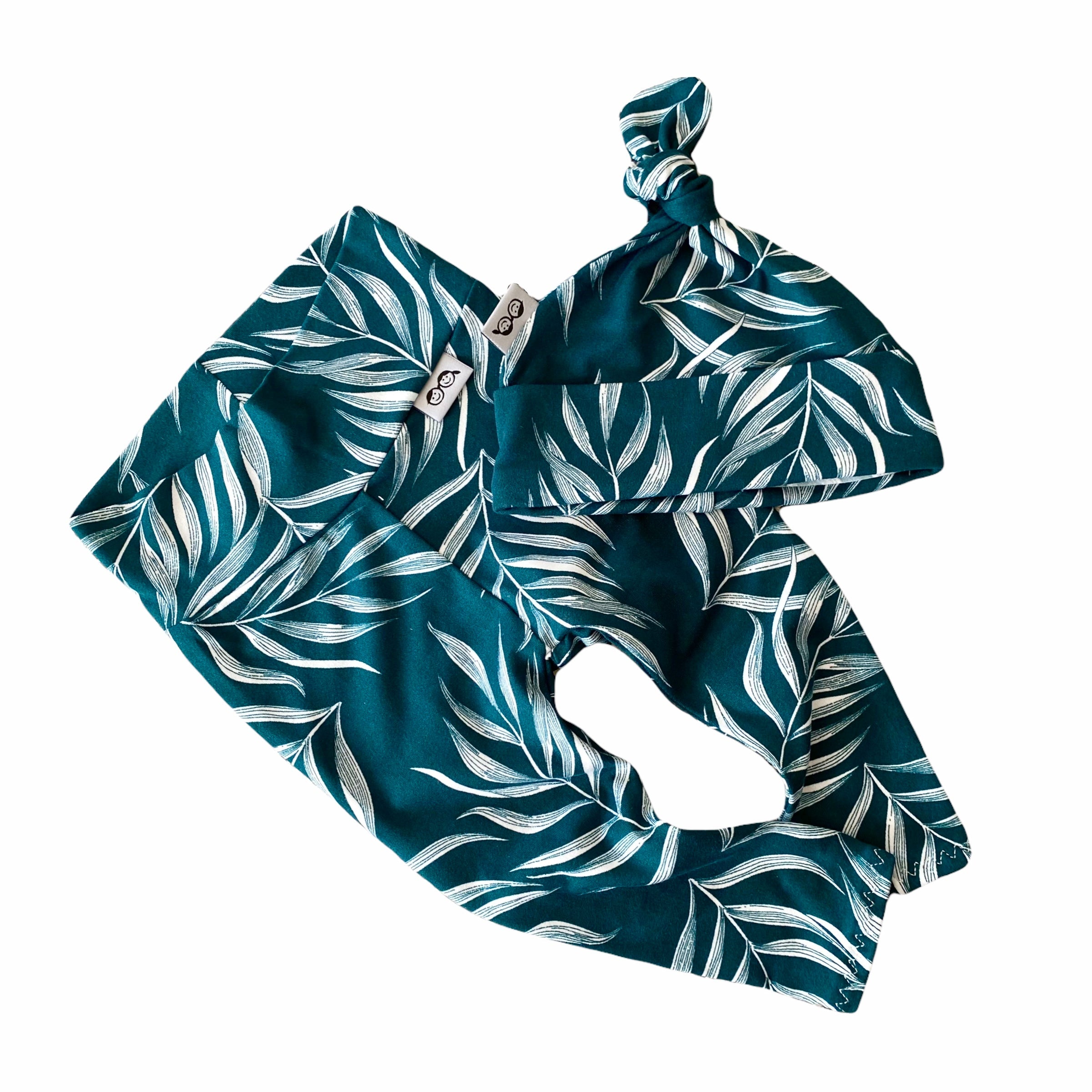 Ocean Teal Pampas Leaves Leggings And/or Knot Beanie