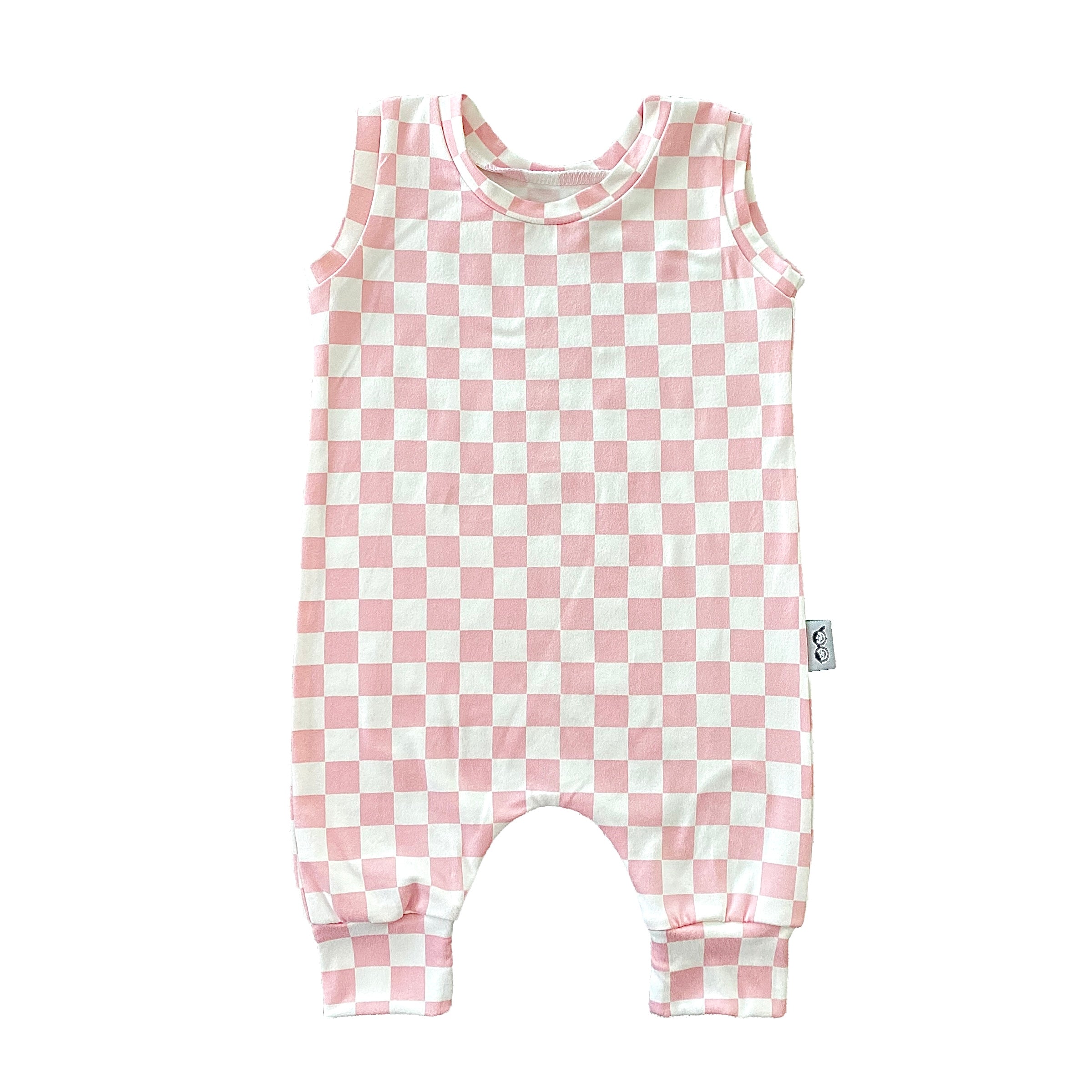 Pink Retro Checkered Harem Romper