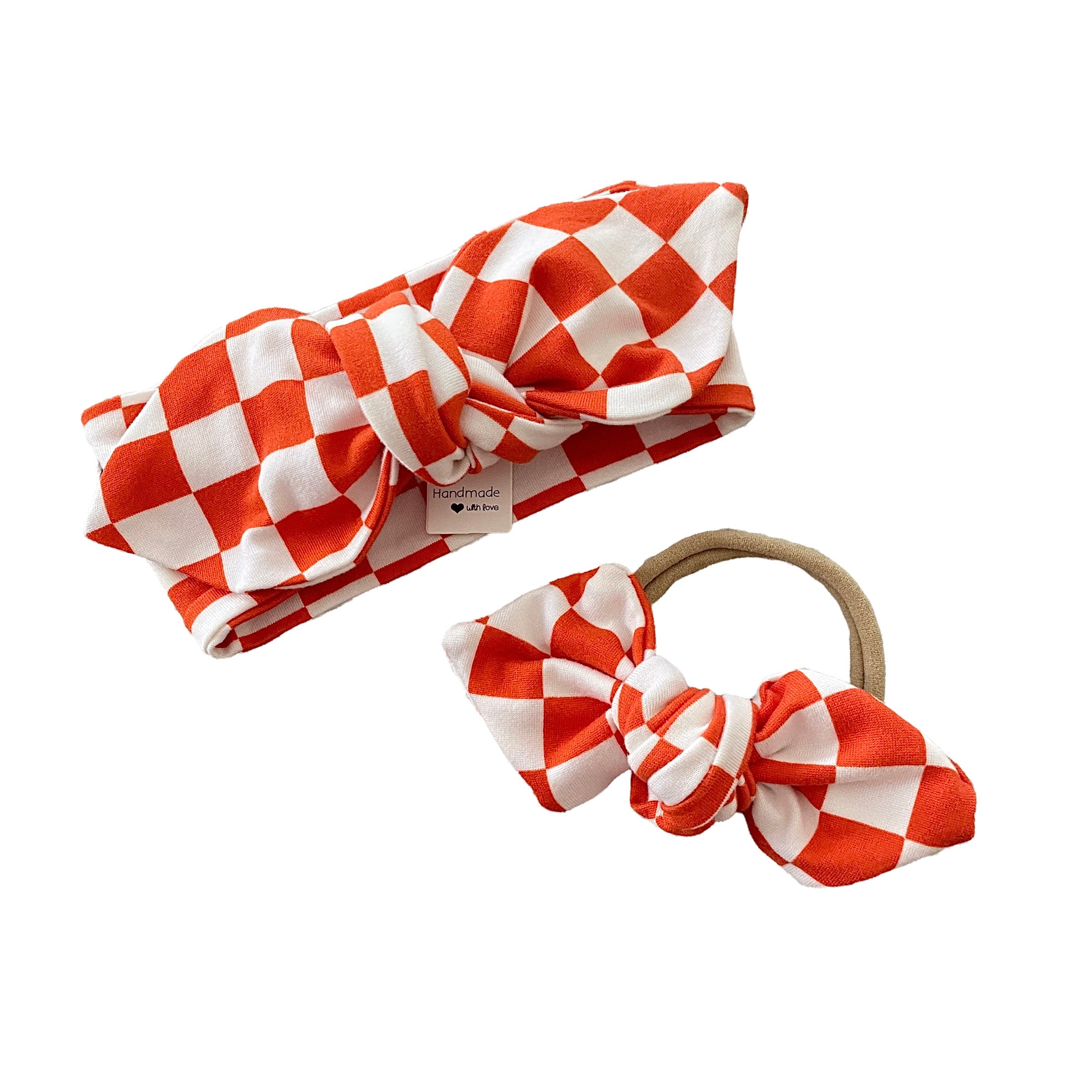 Orange Retro Checkered Headbands