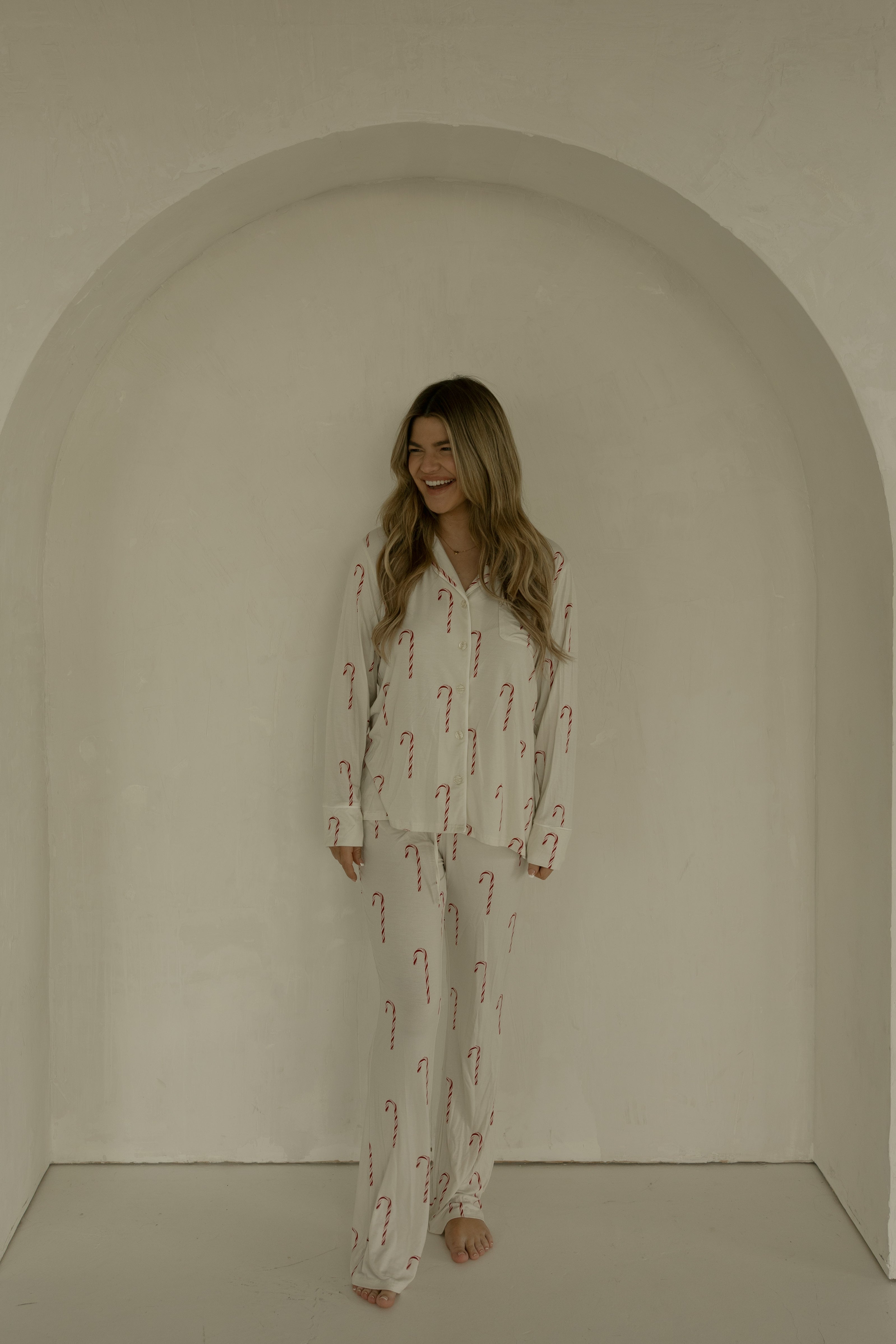 Women's Bamboo Button Up Lounge Set | Candy Cane