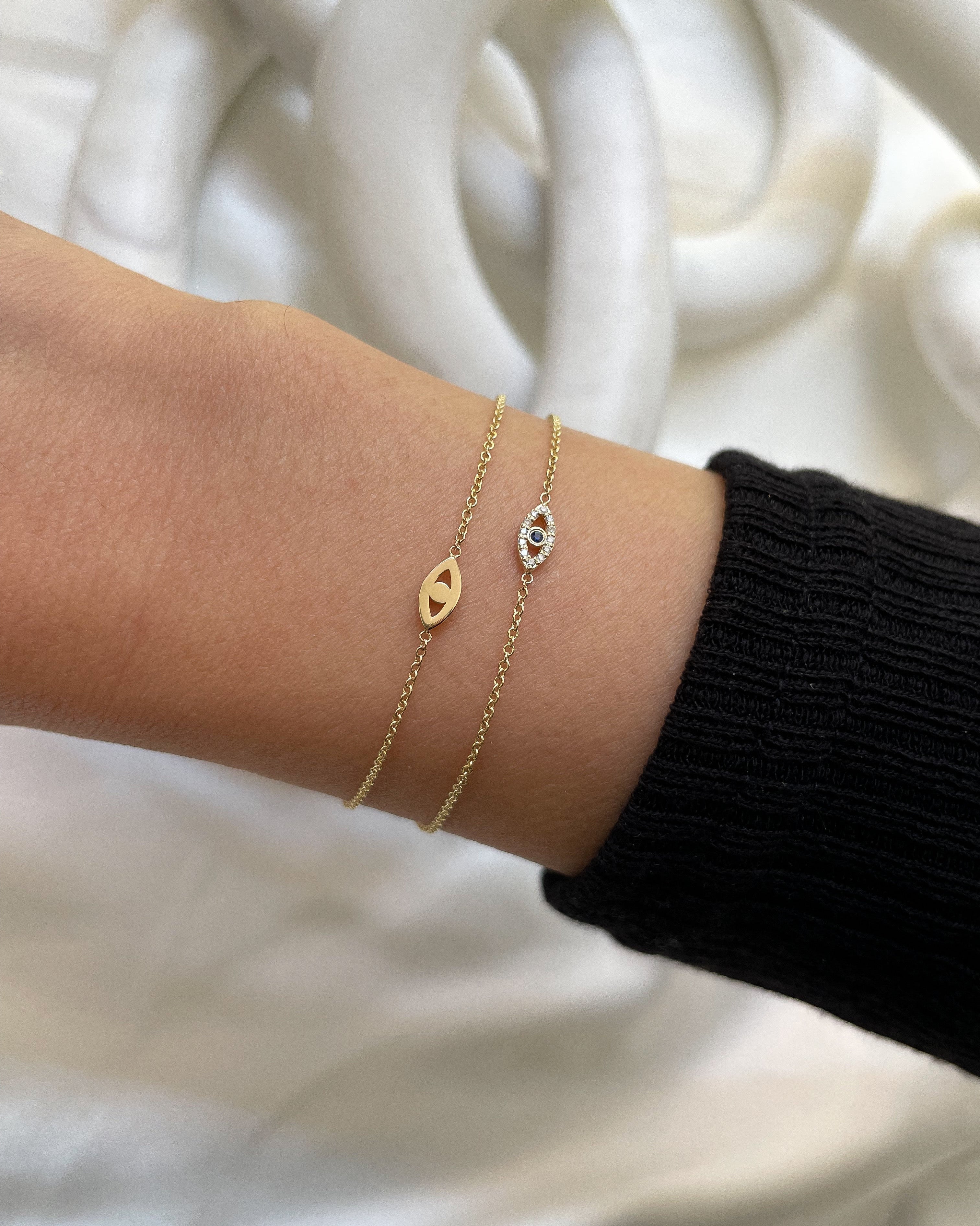 14k Gold Tiny Evil Eye With Diamonds Bracelet