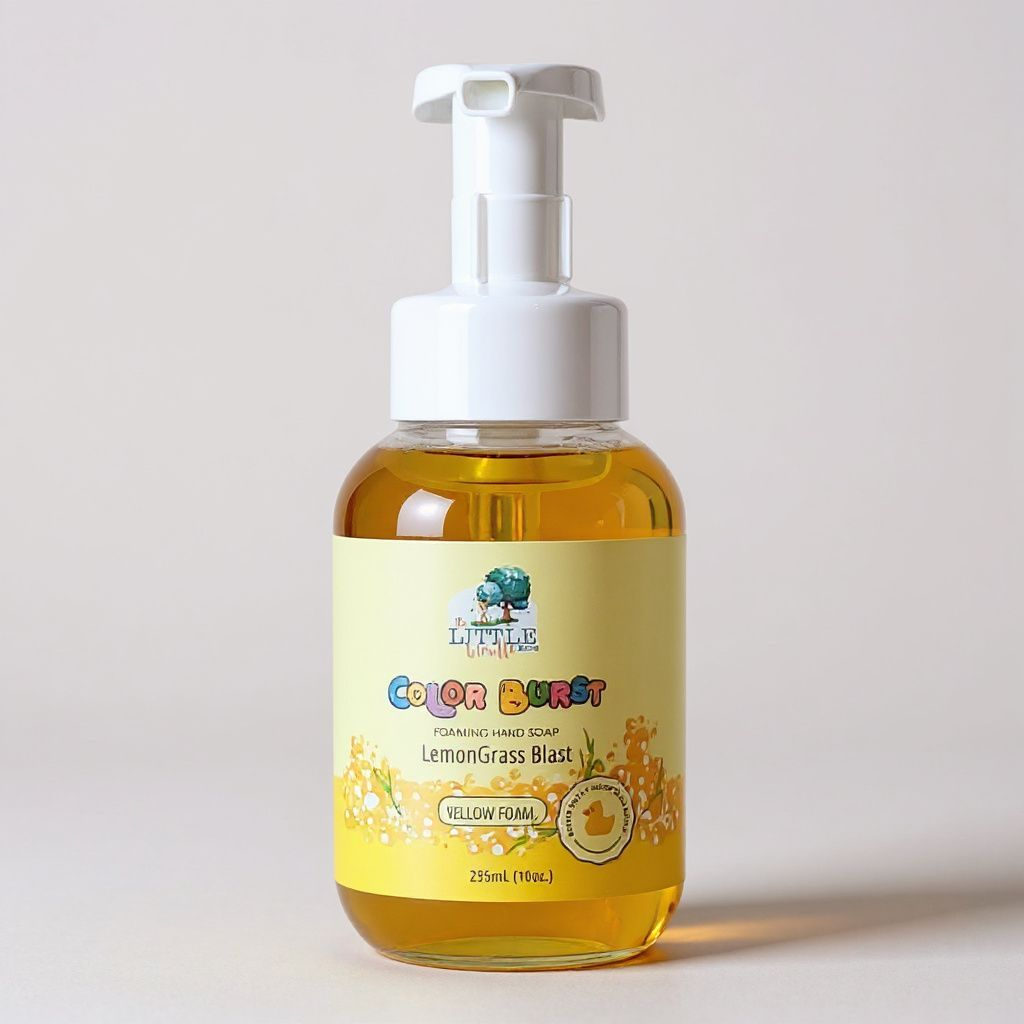 Non-toxic, Colorful Foaming Hand Soap For Kids. Yellow Foam. Lemongrass Scented.