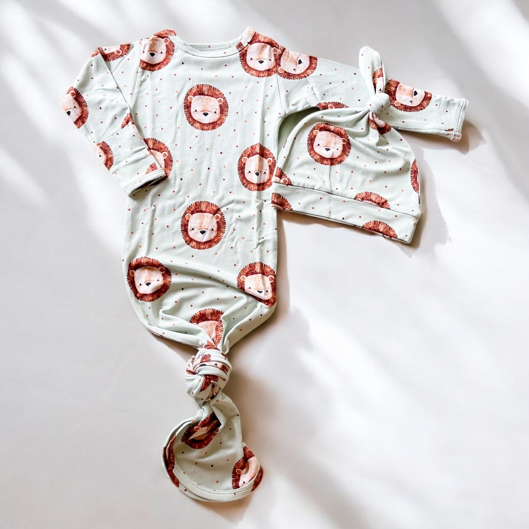 Little Lion Bamboo Knotted Gown And Hat