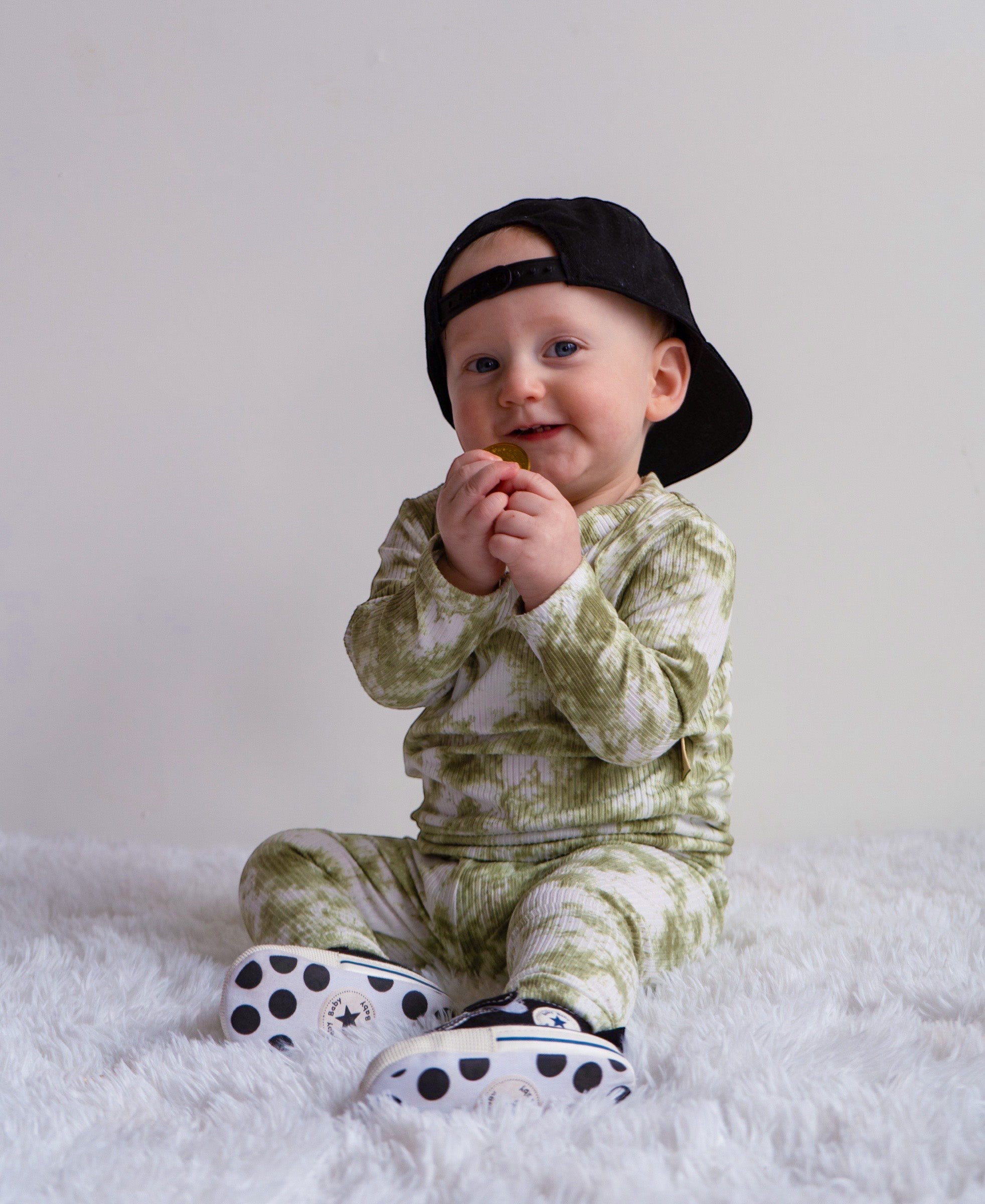 Olive Green Tie Dye Ribbed Lounge Set