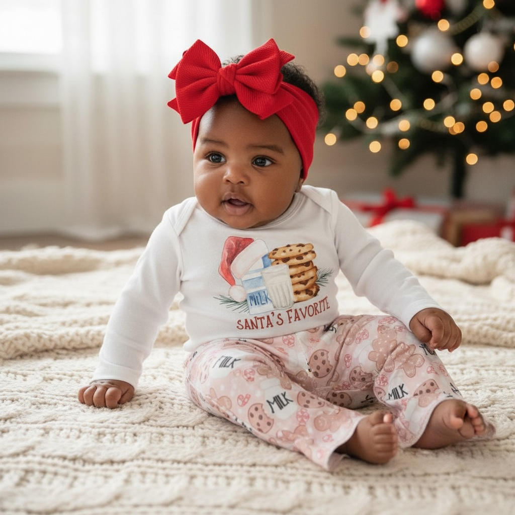 Santa's Favorite Christmas Milk And Cookies Bell Bottom Outfit