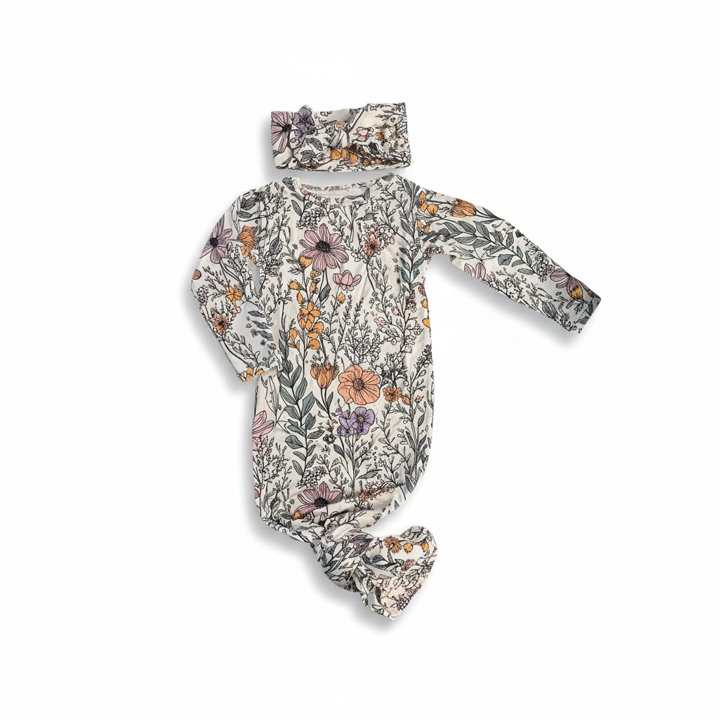 Wild Flower Bamboo Knotted Gown And Bow