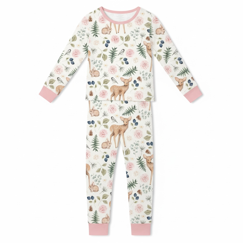 Pink Woodland Deer Bamboo Toddler 2 Piece Set