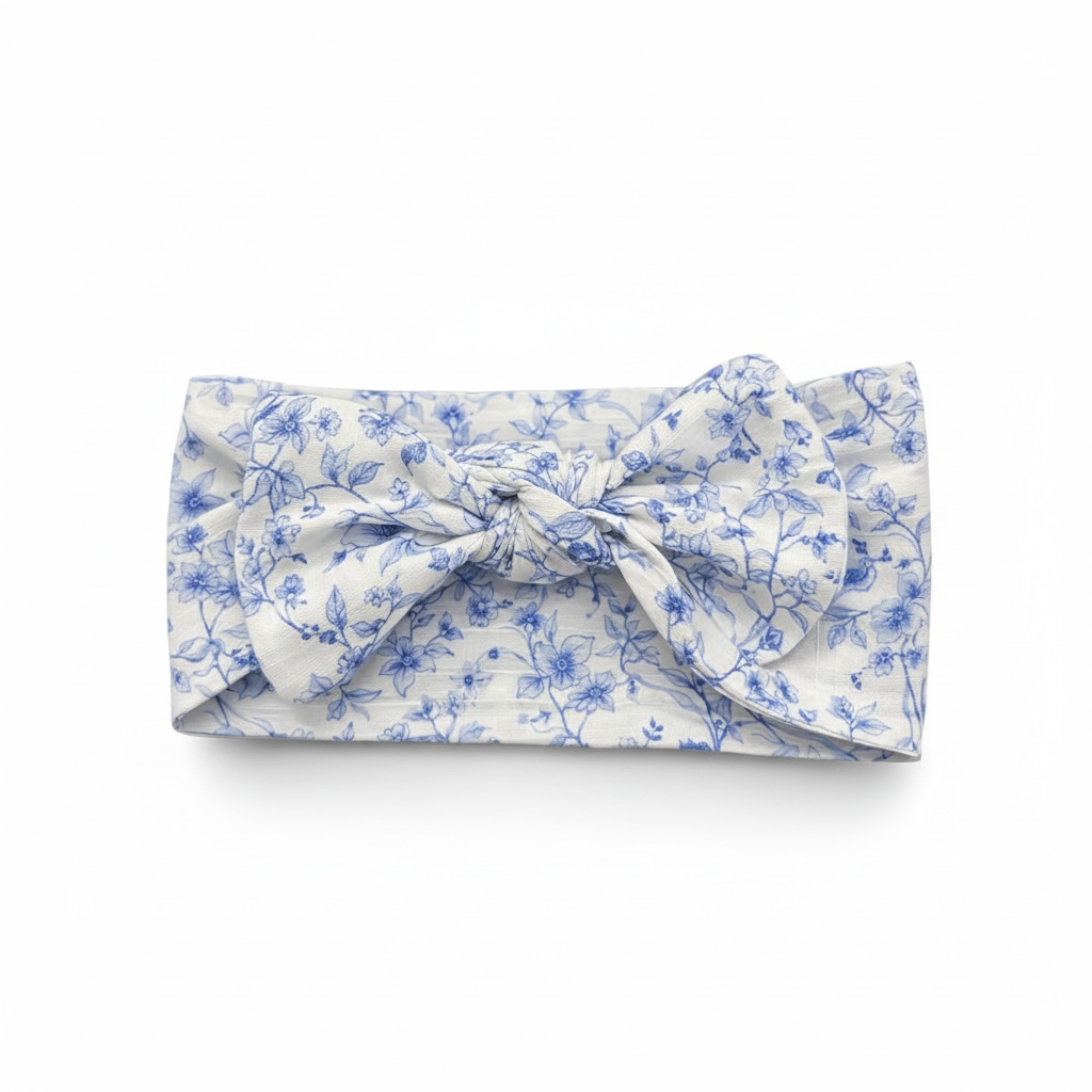 Blue Vintage Floral Bamboo Bow