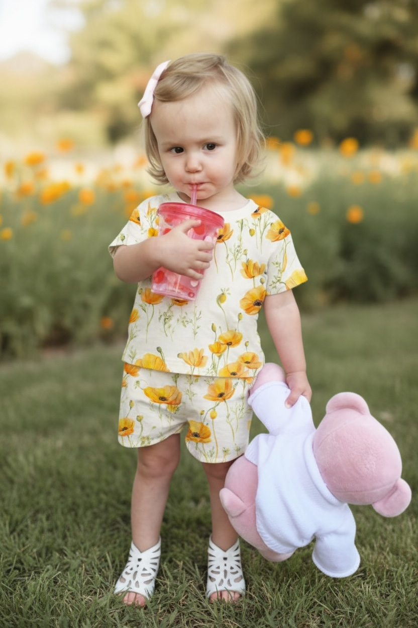 Yellow Floral Lounge Short Set