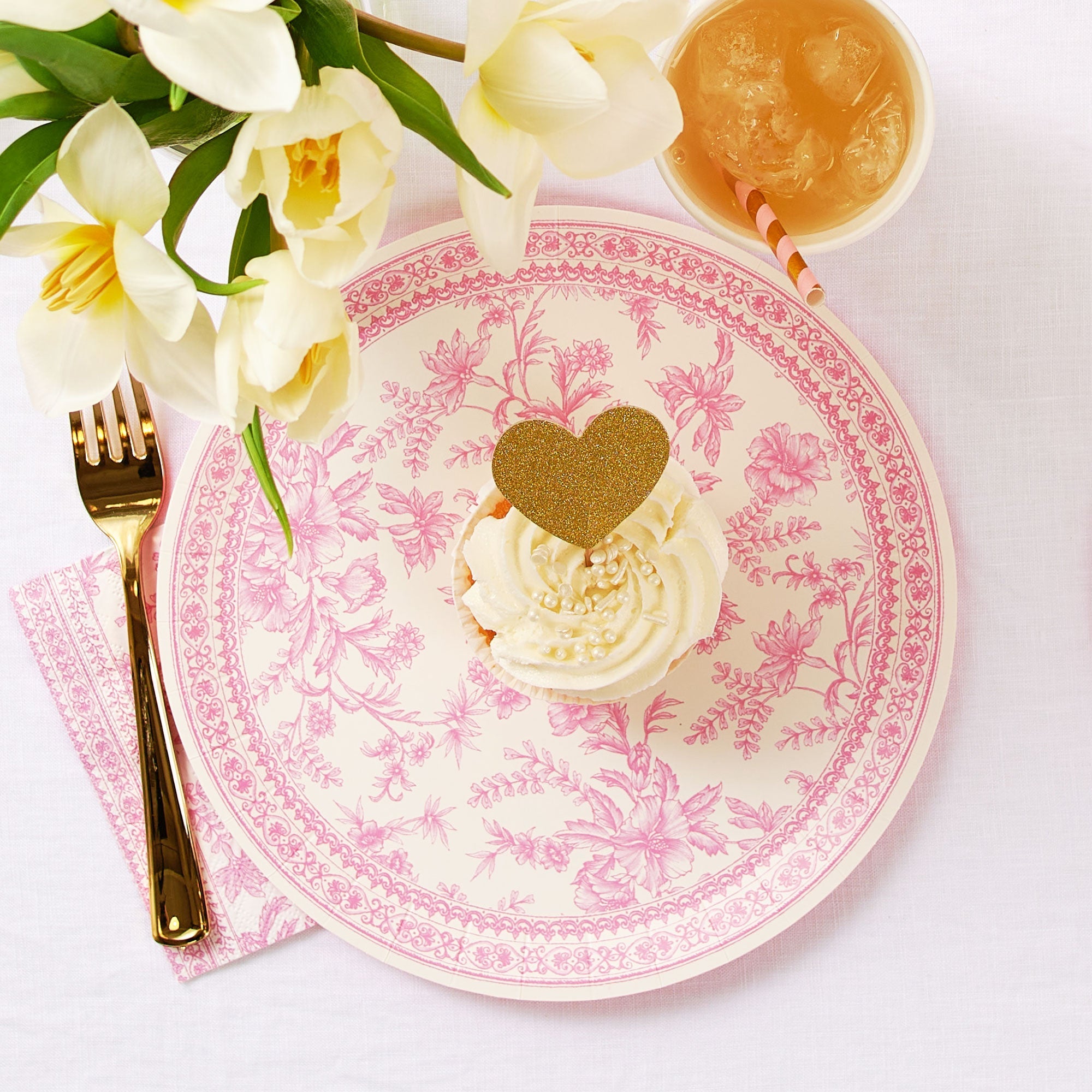 Pink Toile Large Plates (10 Per Pack)