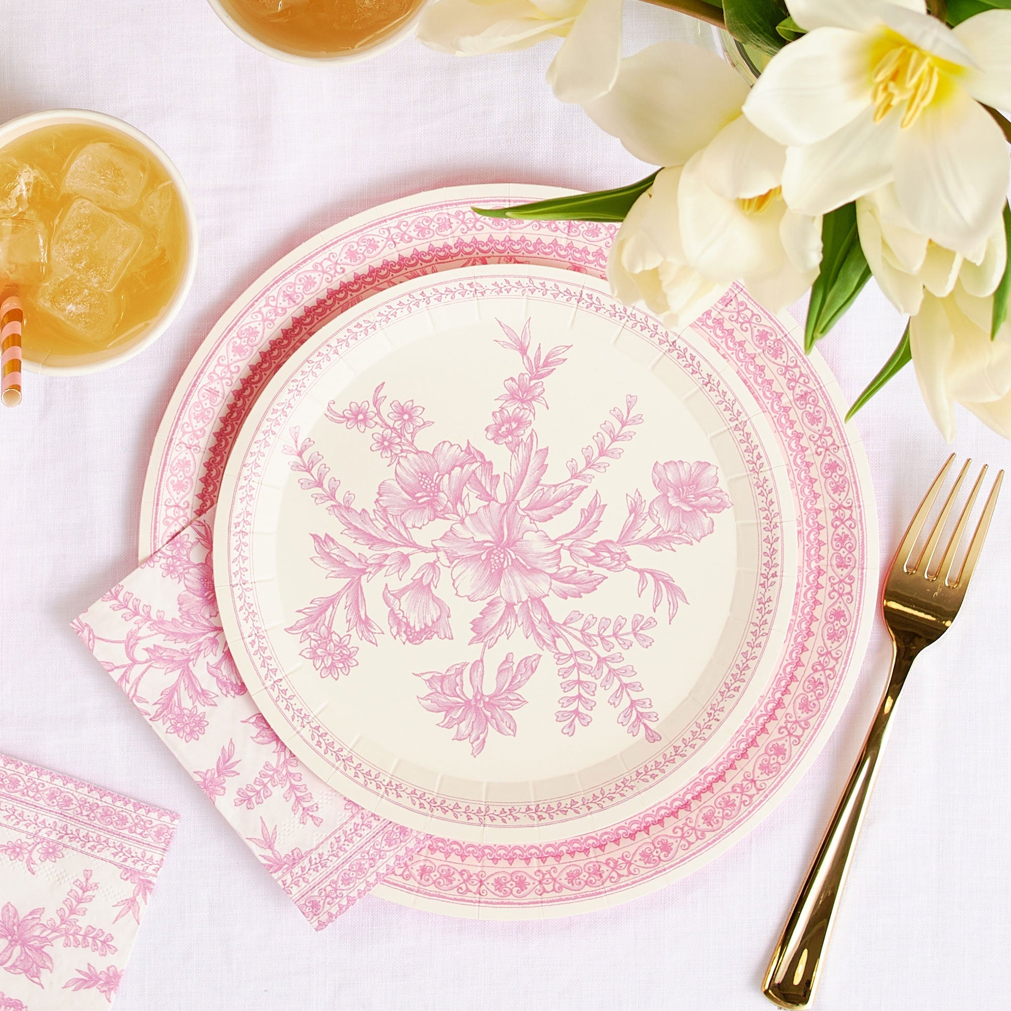 Pink Toile Small Plates (10 Per Pack)