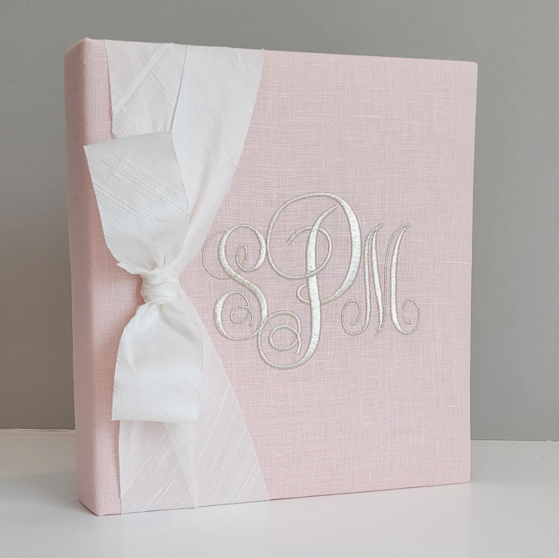 Baby Memory Book - Pink Linen (w/ Silk Bow)