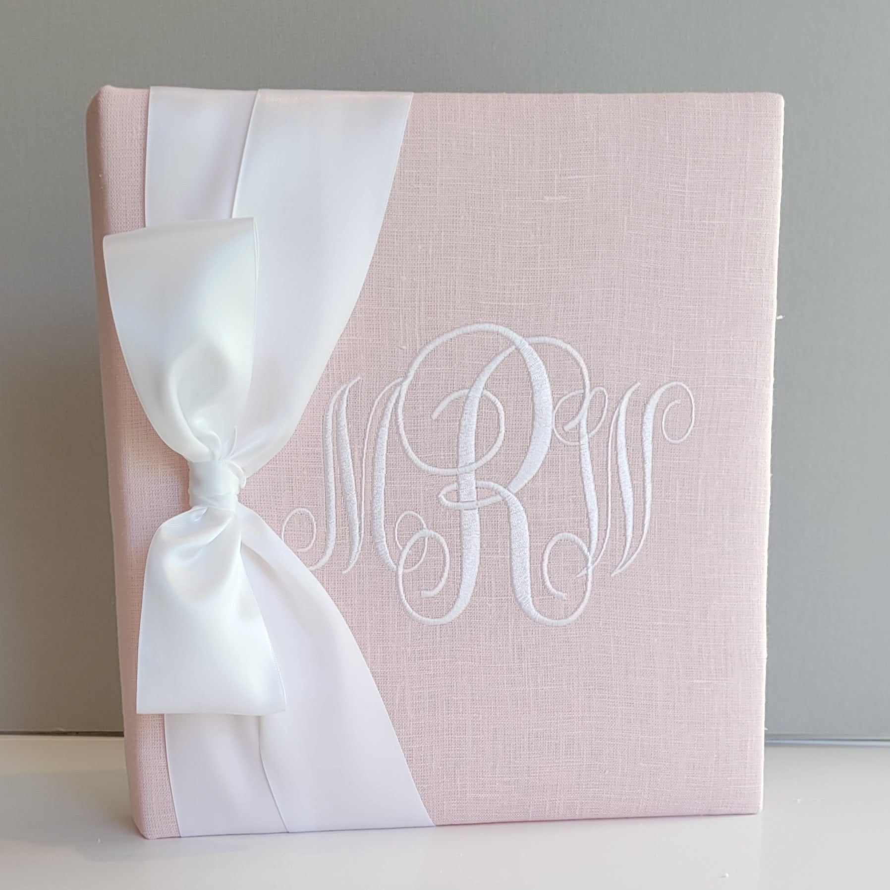 Baby Memory Book - Pink Linen (w/ Satin Bow)