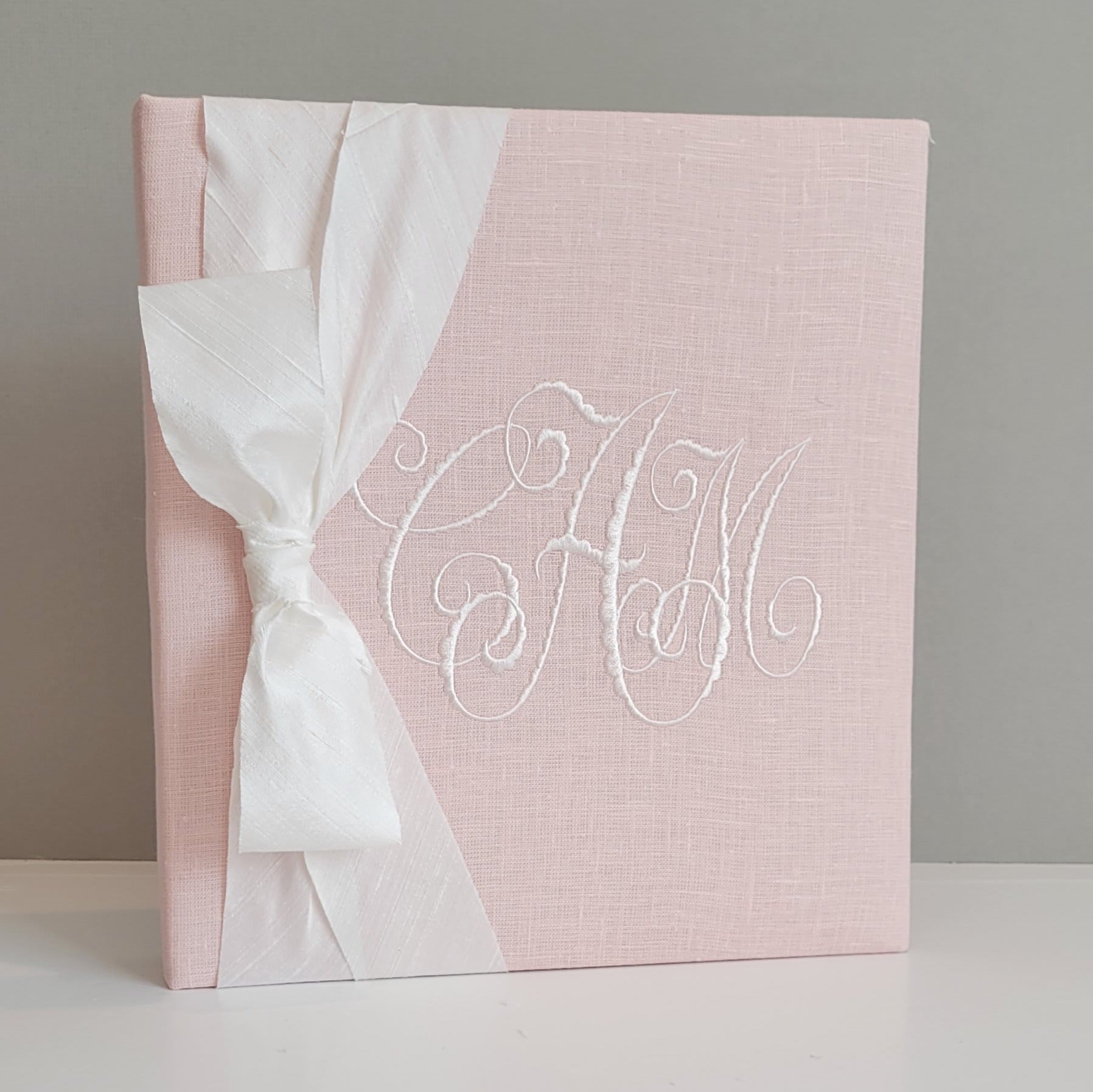 Baby Memory Book - Pink Linen (w/ Silk Bow)