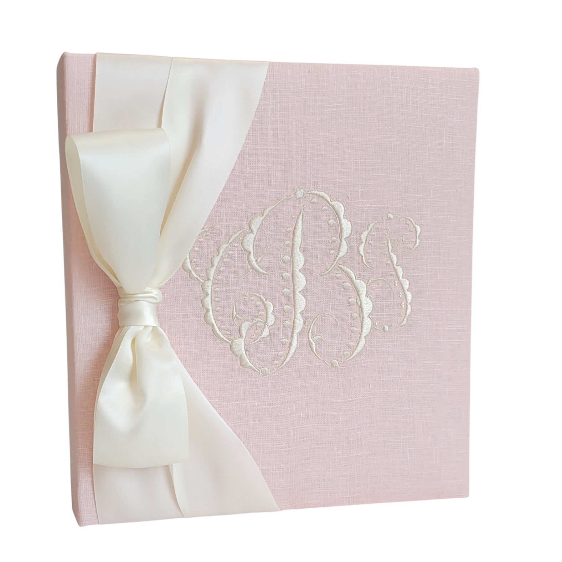 Baby Memory Book - Pink Linen (w/ Satin Bow)