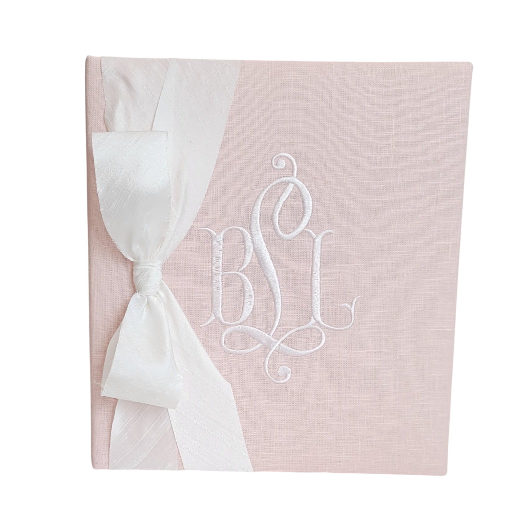 Baby Memory Book - Pink Linen (w/ Silk Bow)