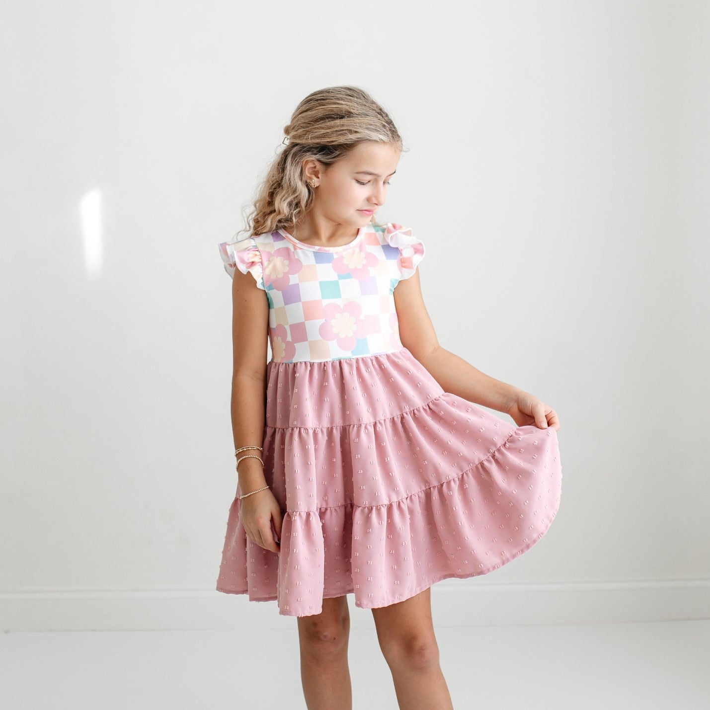 Pink Check Swiss Dot Dress