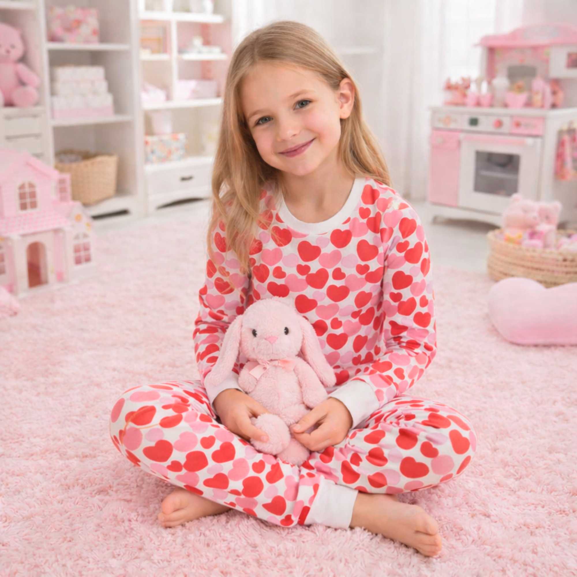 Organic Kids Pajamas - Red & Pink Hearts