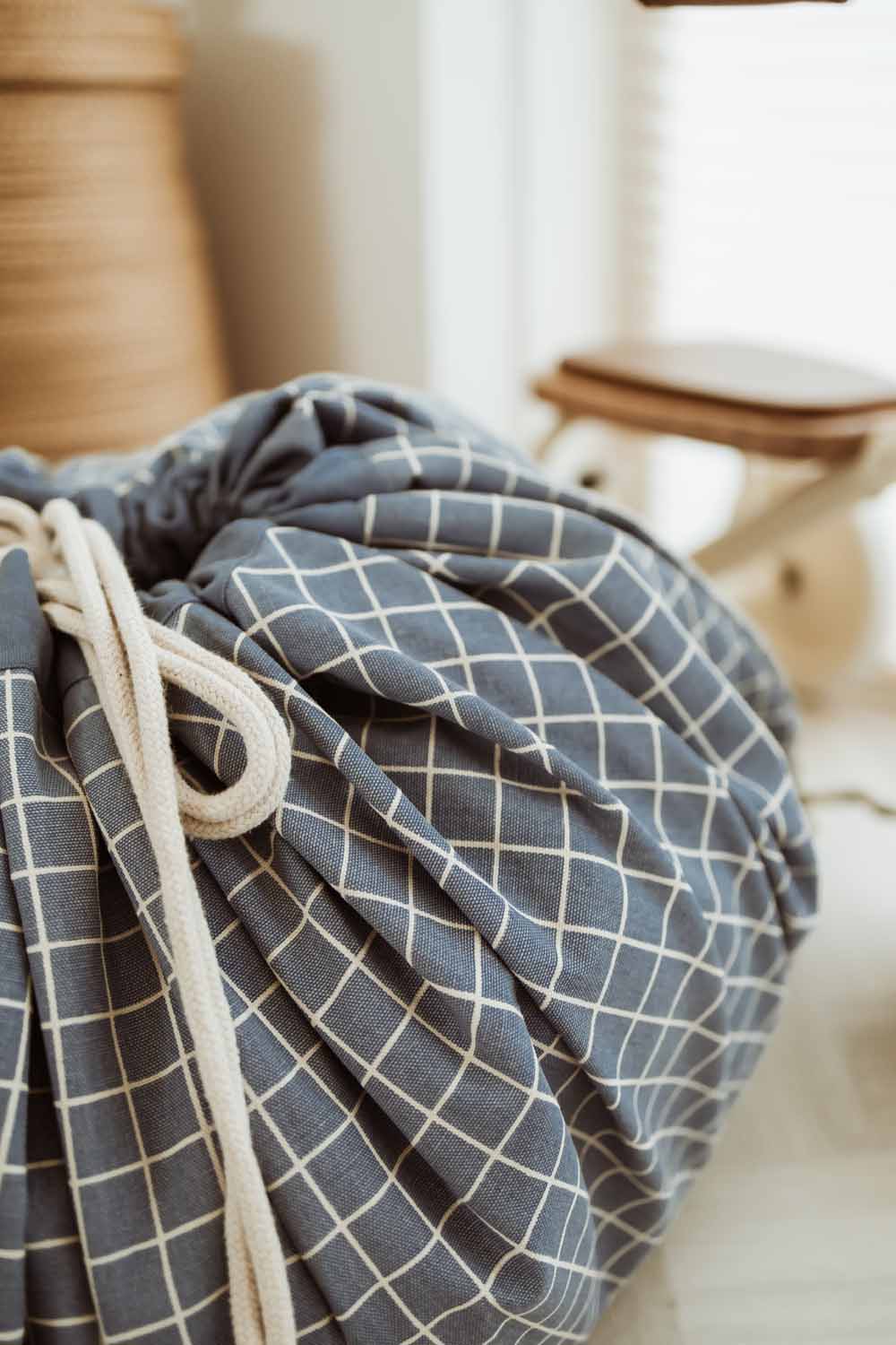 Organic Grid Blue Storage Bag