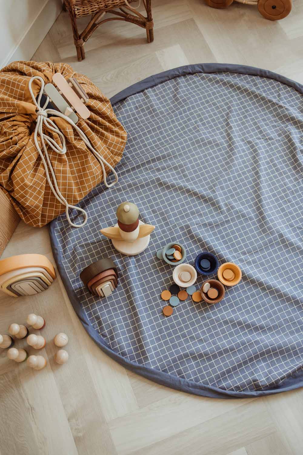 Organic Grid Blue Storage Bag