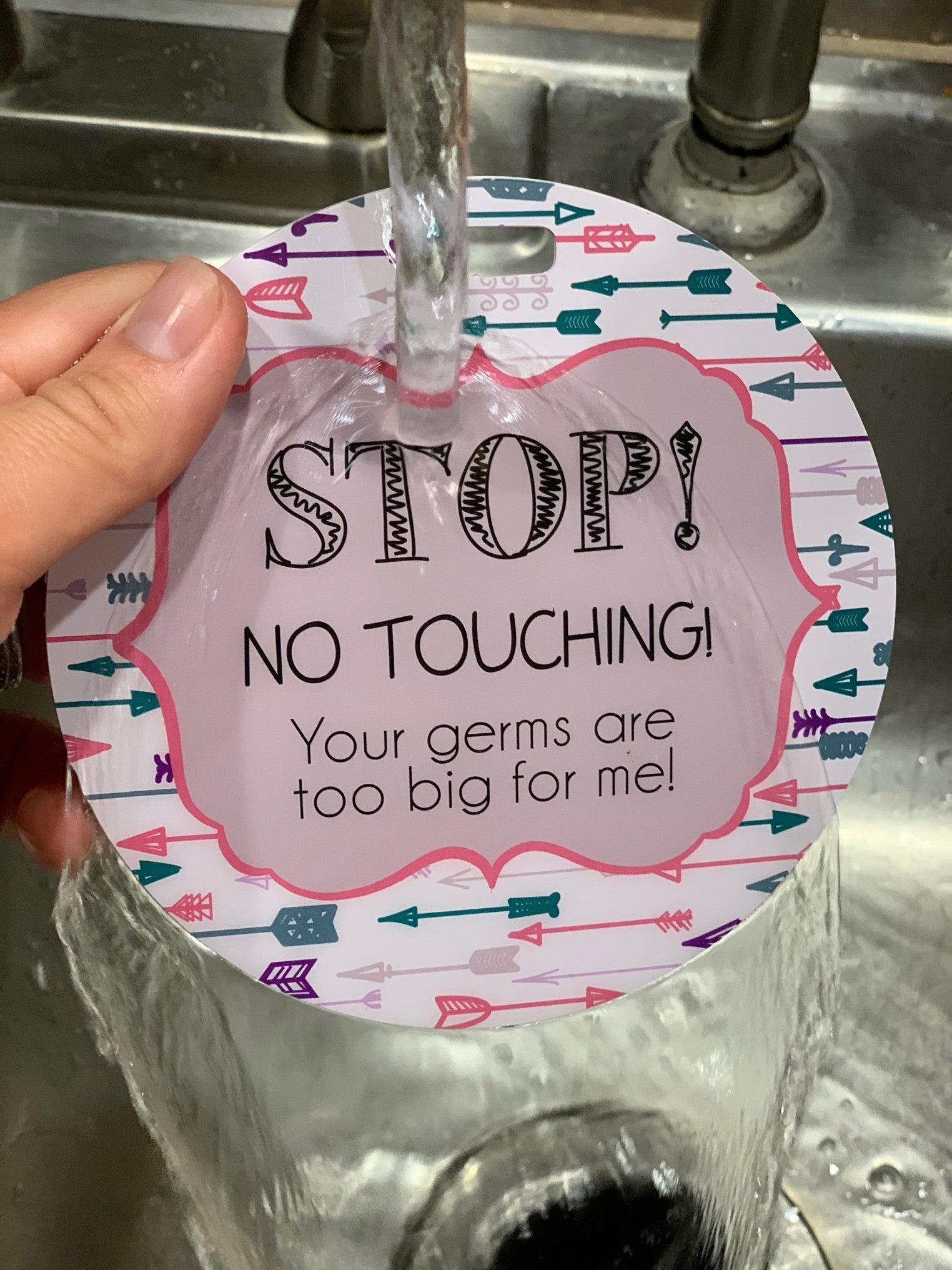 Girl Arrows Stop No Touching Newborn Baby Car Seat Sign Tag