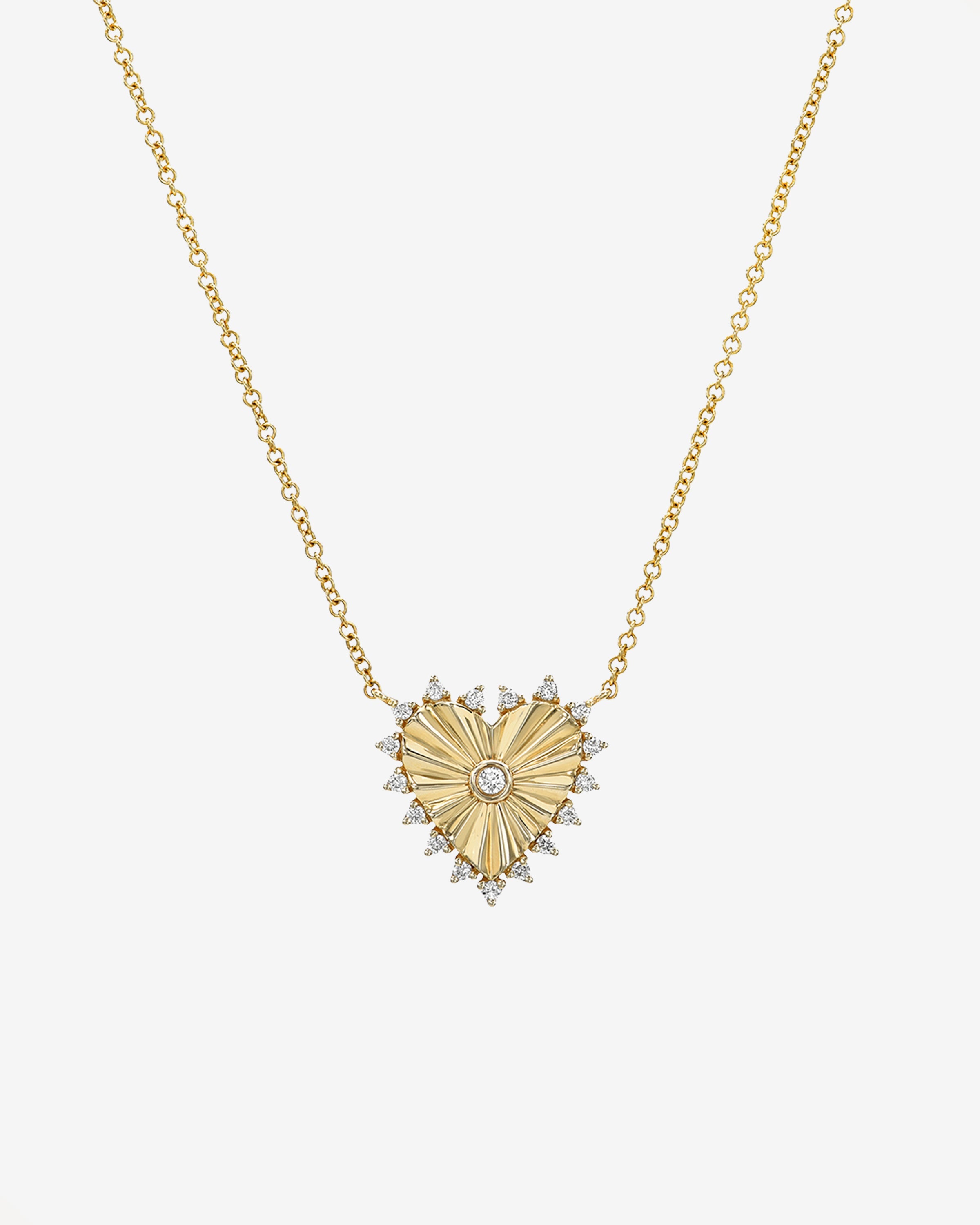 Diamond Framed Small Pleated Heart Necklace